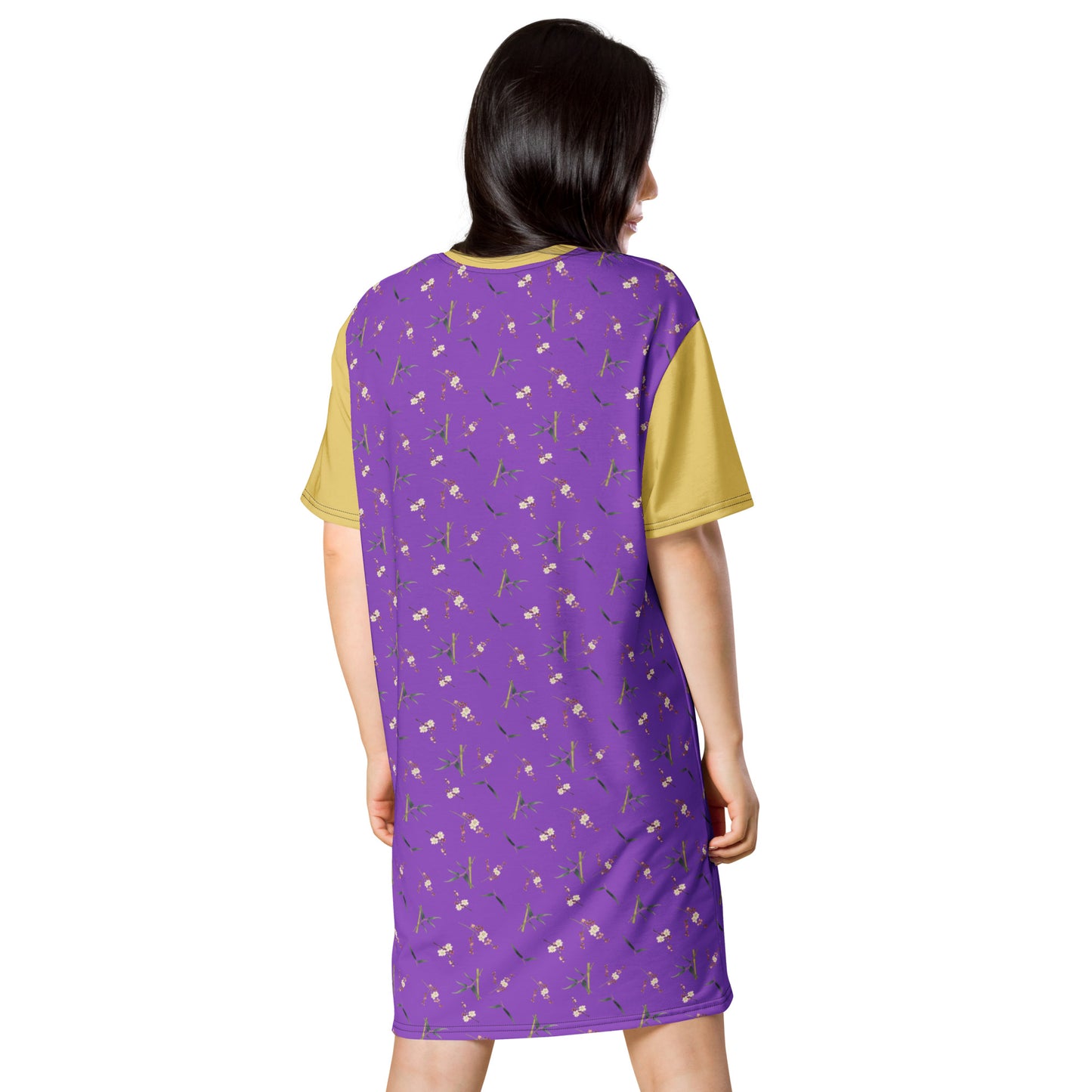 The Spirit of Flowers in Twelve Months｜Crimson Plum Blossom and Lush Green Bamboo｜T-shirt dress｜seamless print｜Purple