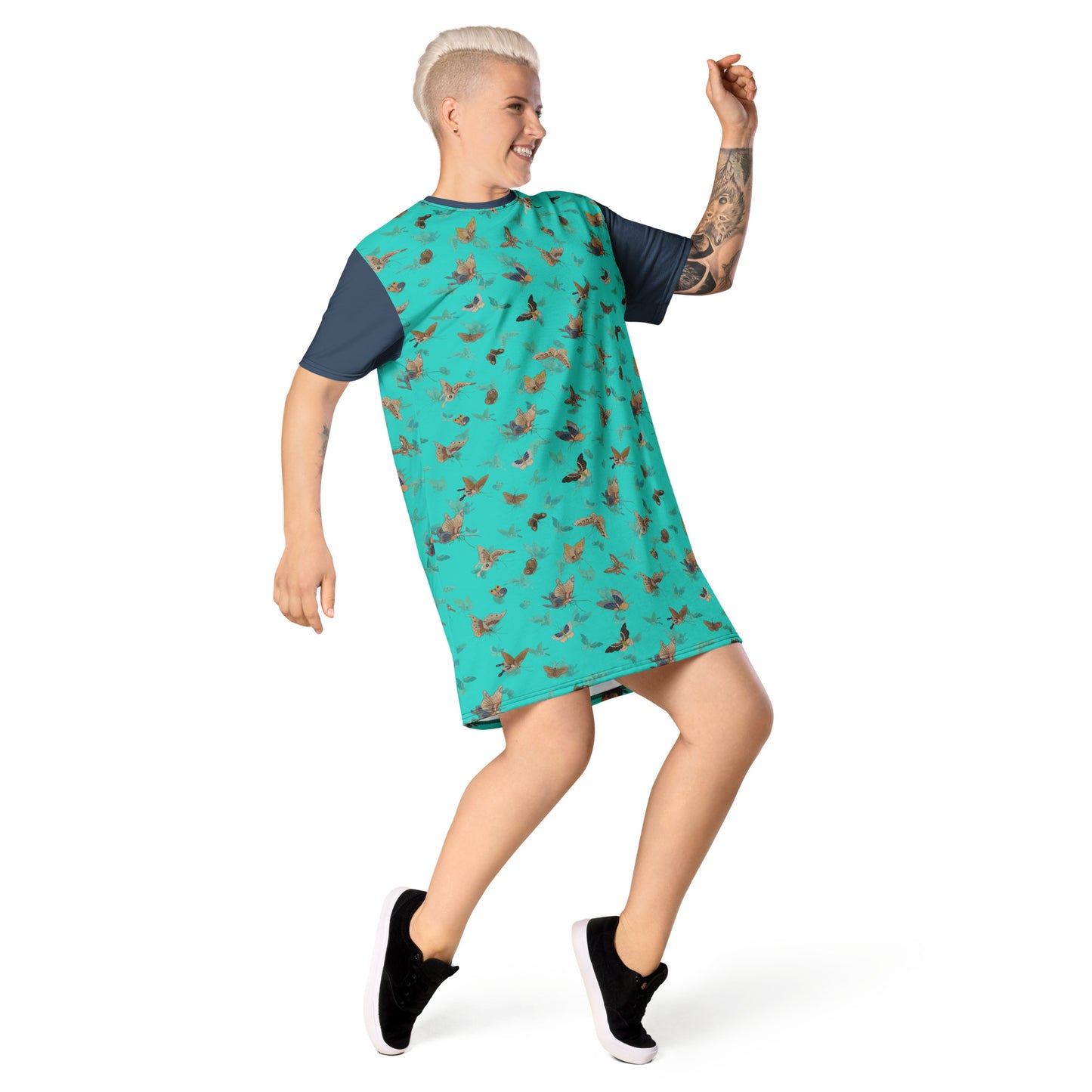 Butterfly dancing｜T-shirt dress｜Turquoise