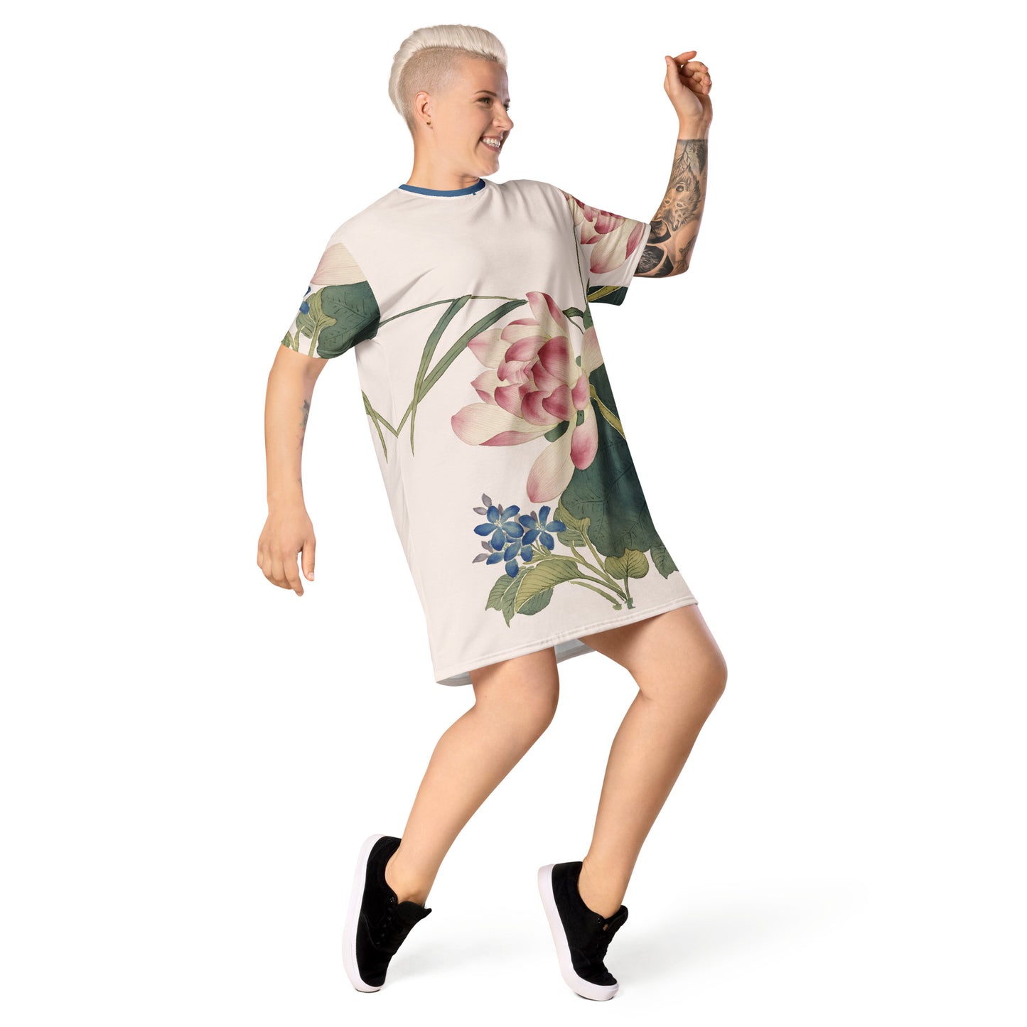 The Spirit of Flowers in Twelve Months｜Lotus in Bloom｜T-shirt dress｜Fish belly white