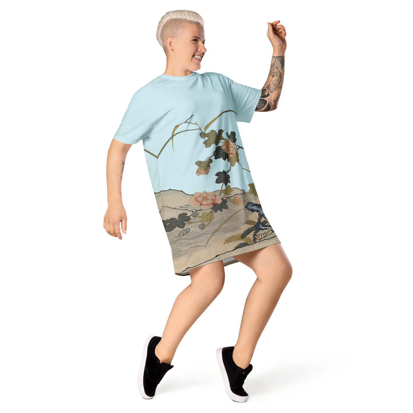 Kesi Flower Album｜Hibiscus by the Water｜T-shirt dress｜Aqua blue