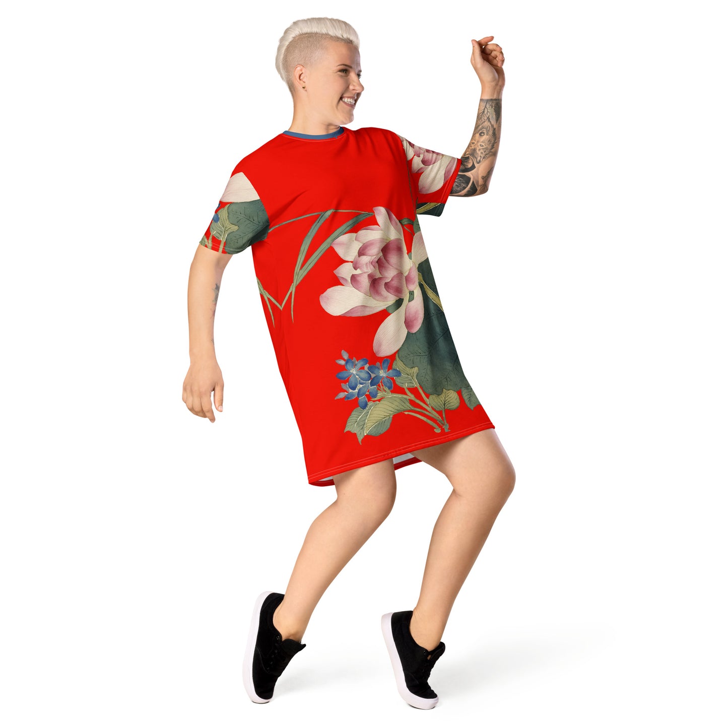 The Spirit of Flowers in Twelve Months｜Lotus in Bloom｜T-shirt dress｜Garnet red