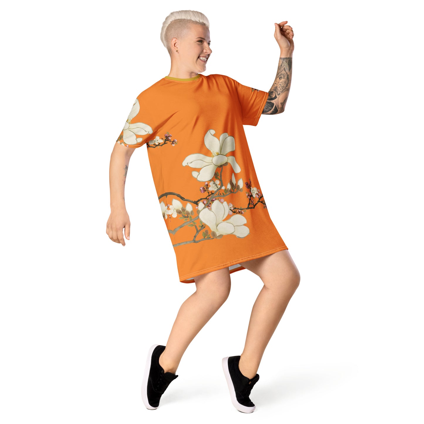 The Spirit of Flowers in Twelve Months｜Apricot and Lily Magnolia in Blossom｜T-shirt dress｜Orange