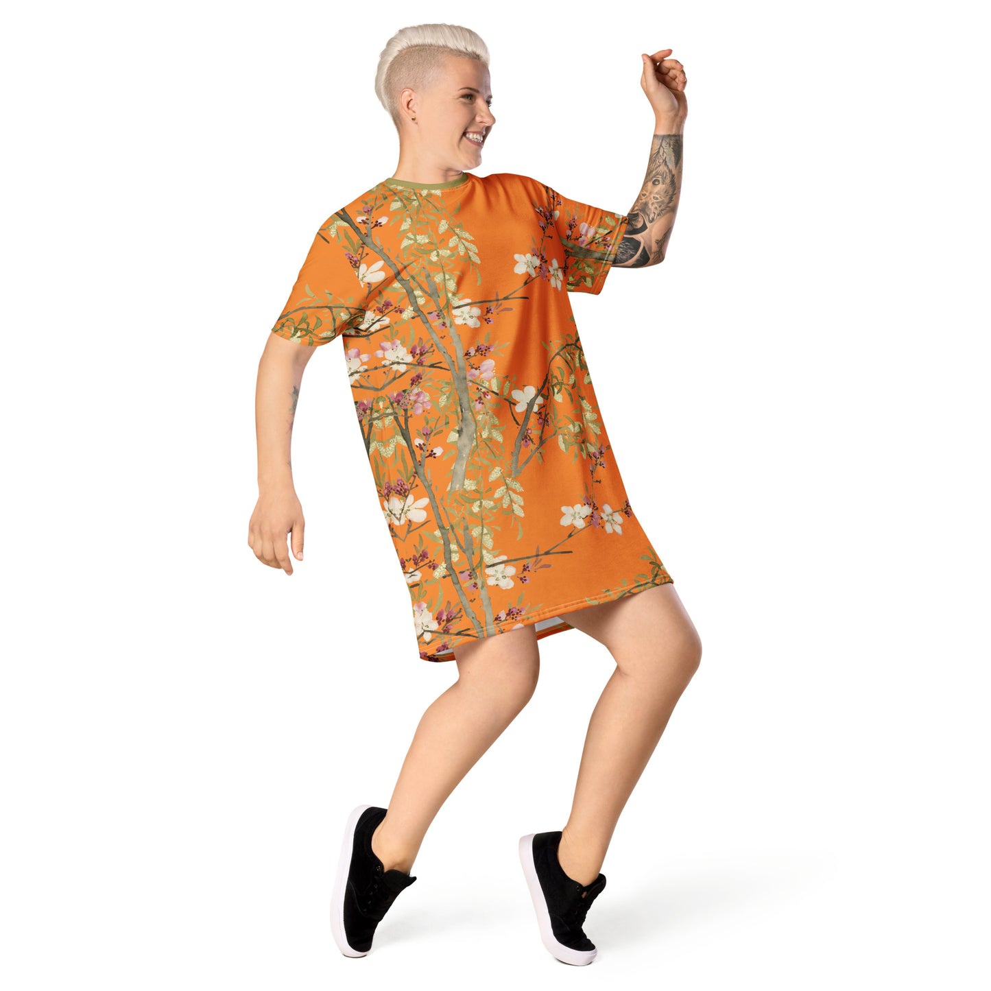 The Spirit of Flowers in Twelve Months｜Willow and Peach Blossom｜T-shirt dress｜Orange