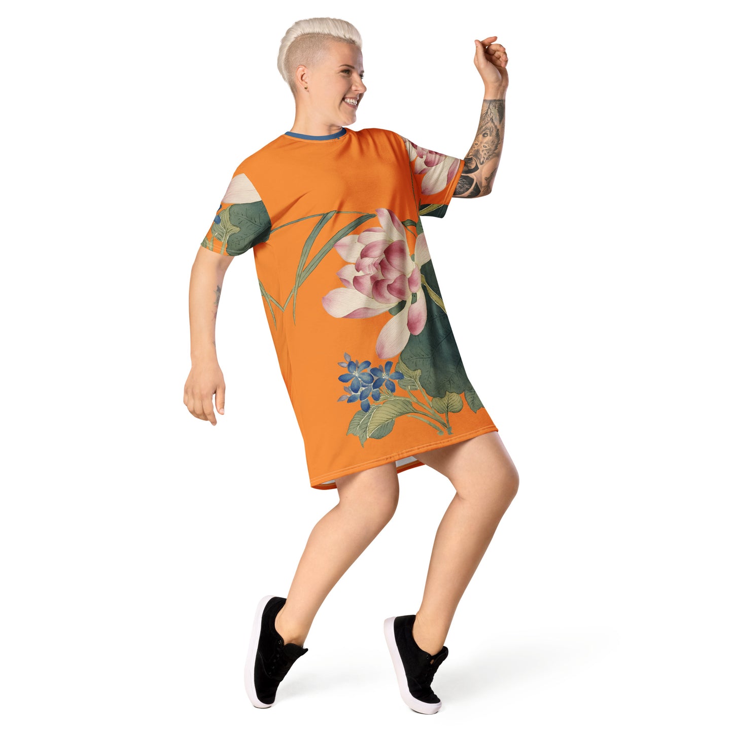 The Spirit of Flowers in Twelve Months｜Lotus in Bloom｜T-shirt dress｜Orange