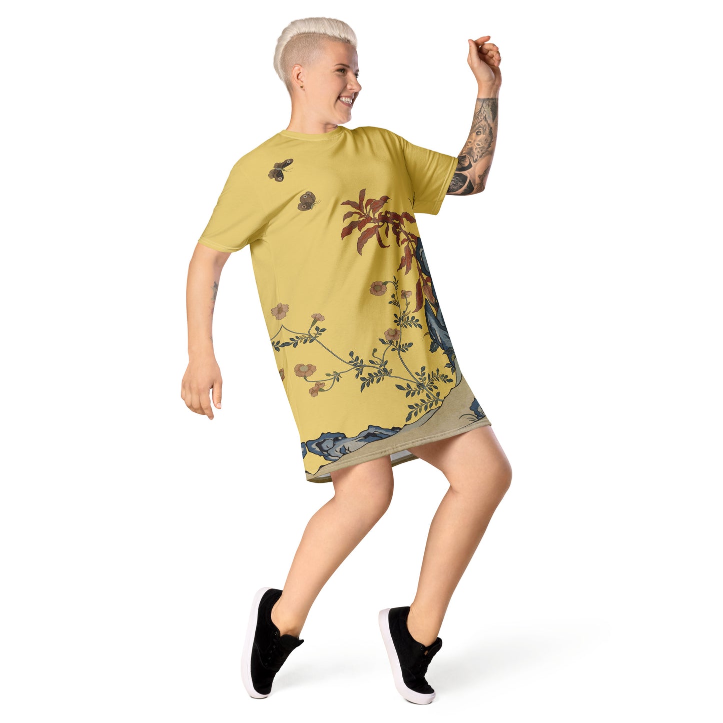 Kesi Flower Album｜Butterflies and Flowers｜T-shirt dress｜Gold