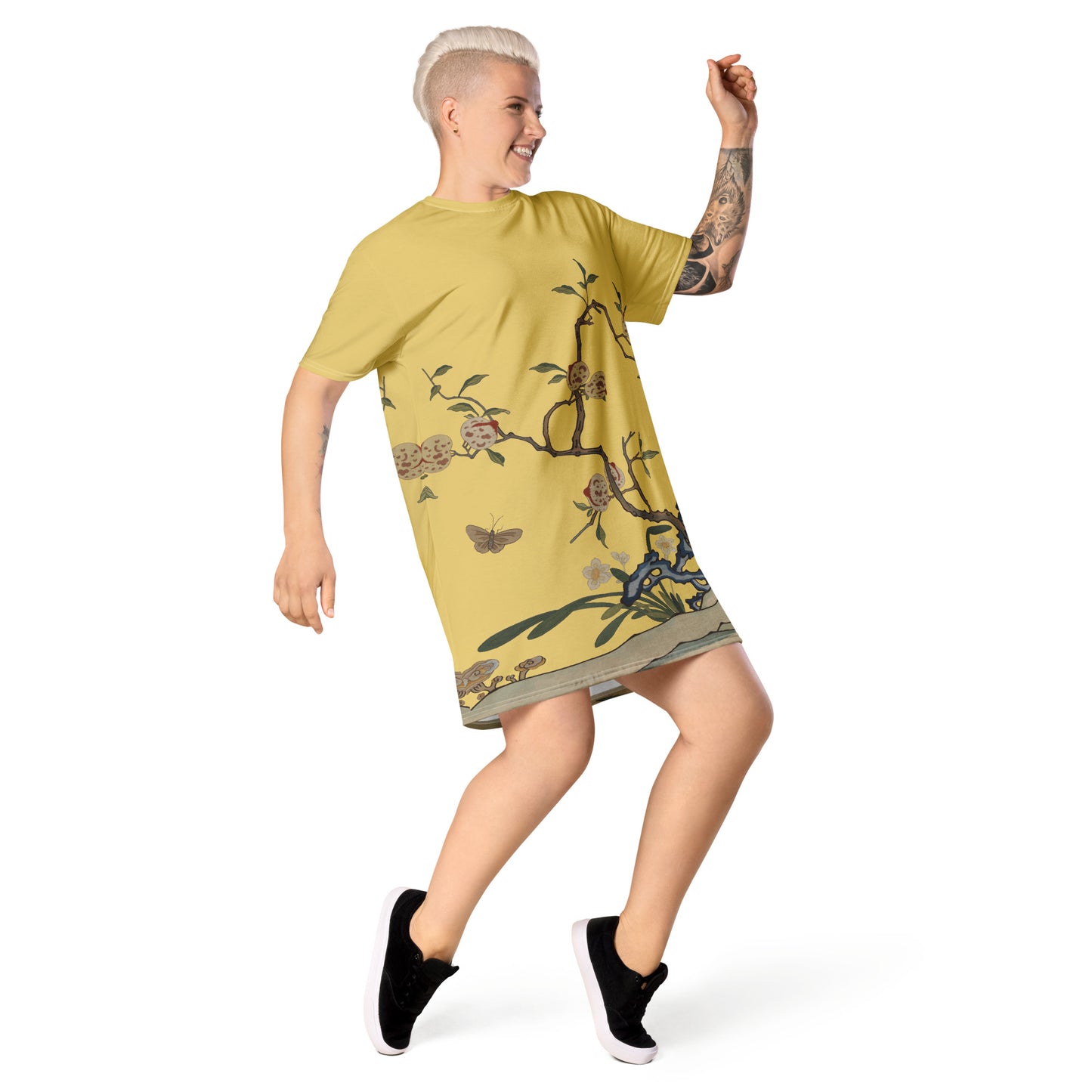 Kesi Flower Album｜Narcissus and Peaches｜T-shirt dress｜Gold