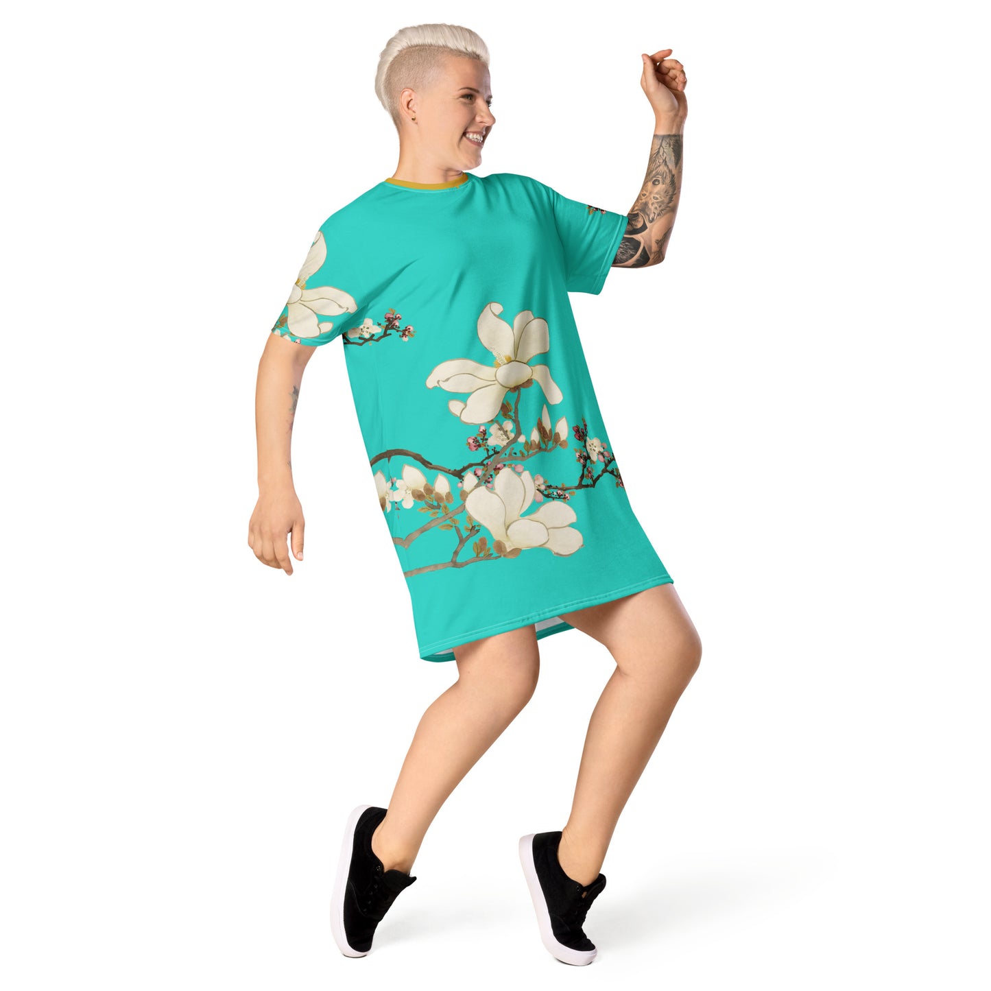 The Spirit of Flowers in Twelve Months｜Apricot and Lily Magnolia in Blossom｜T-shirt dress｜Turquoise