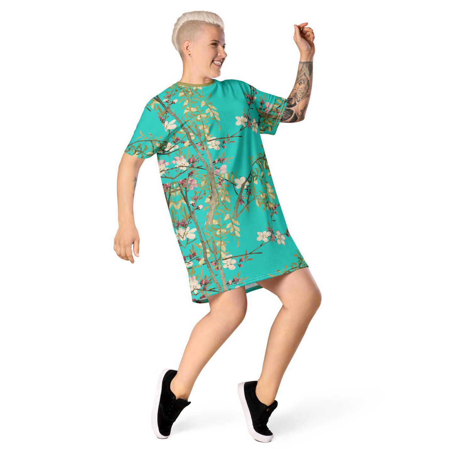 The Spirit of Flowers in Twelve Months｜Willow and Peach Blossom｜T-shirt dress｜Turquoise