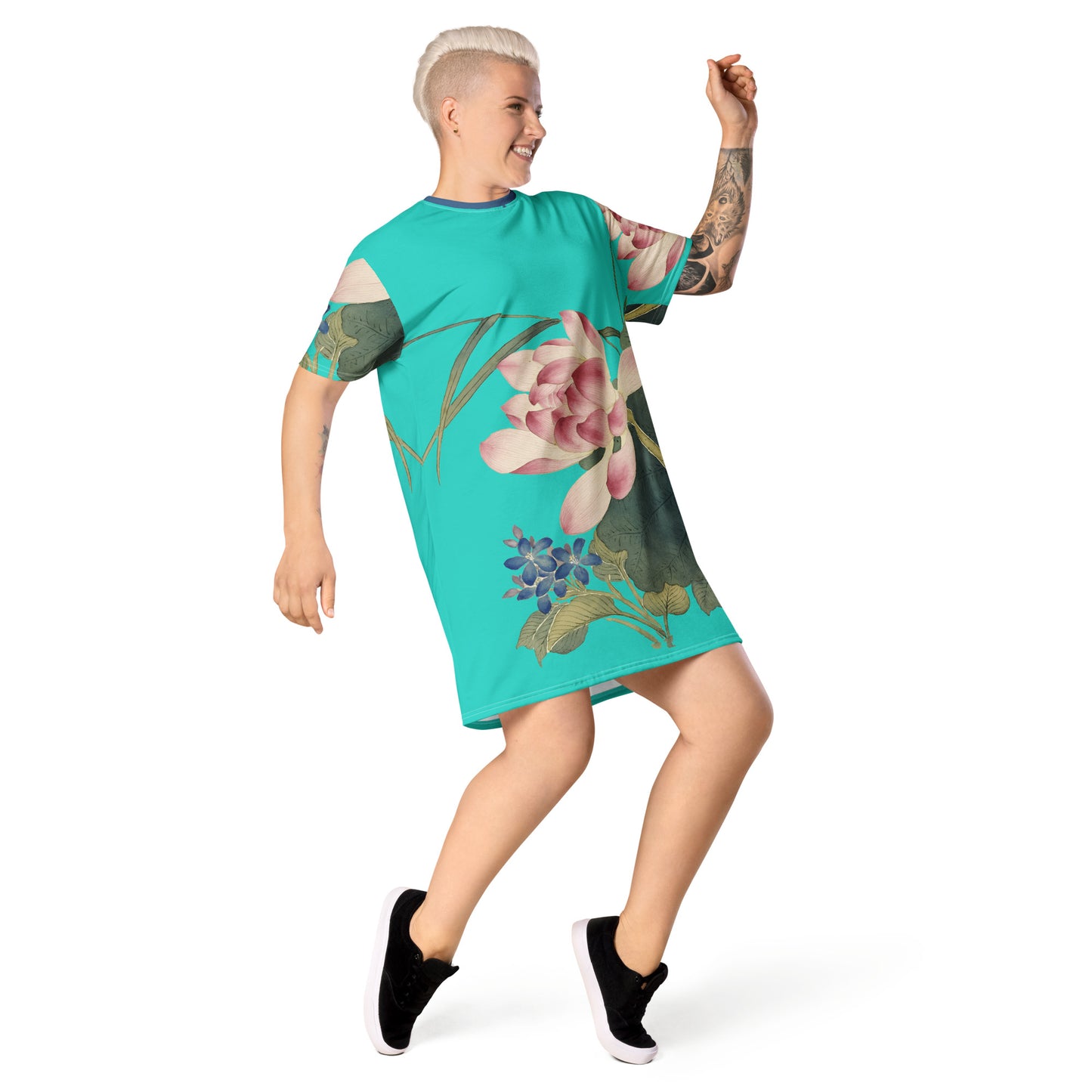 The Spirit of Flowers in Twelve Months｜Lotus in Bloom｜T-shirt dress｜Turquoise