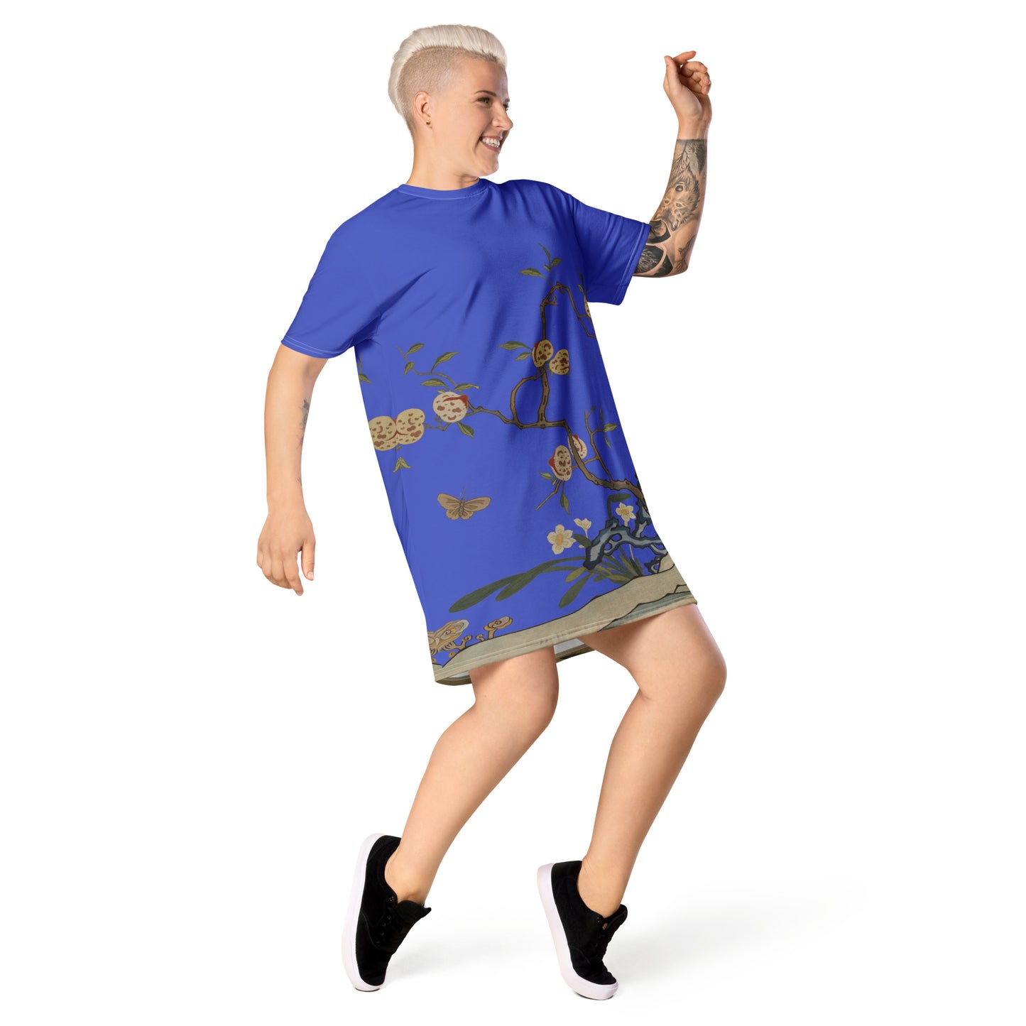 Kesi Flower Album｜Narcissus and Peaches｜T-shirt dress｜Royal blue