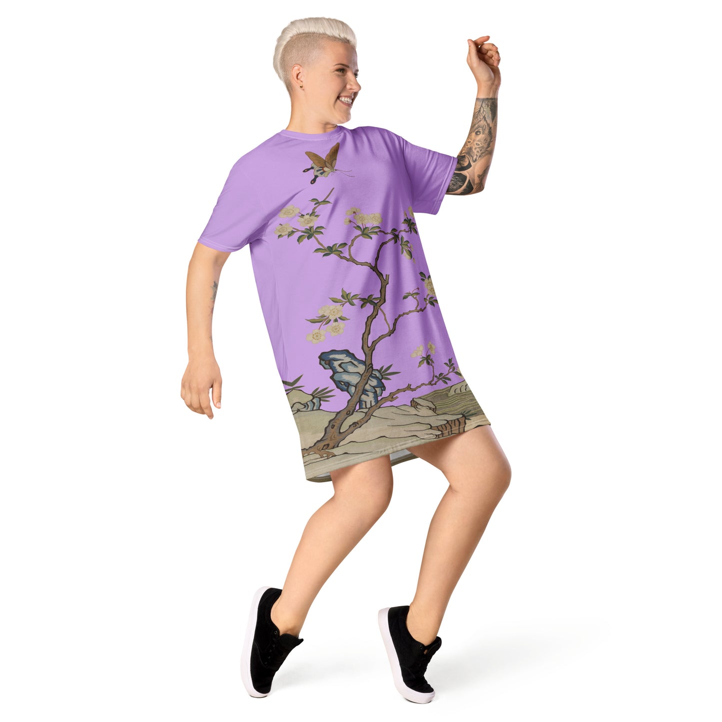 Kesi Flower Album｜Plum Blossoms and Butterfly｜T-shirt dress｜Lilac