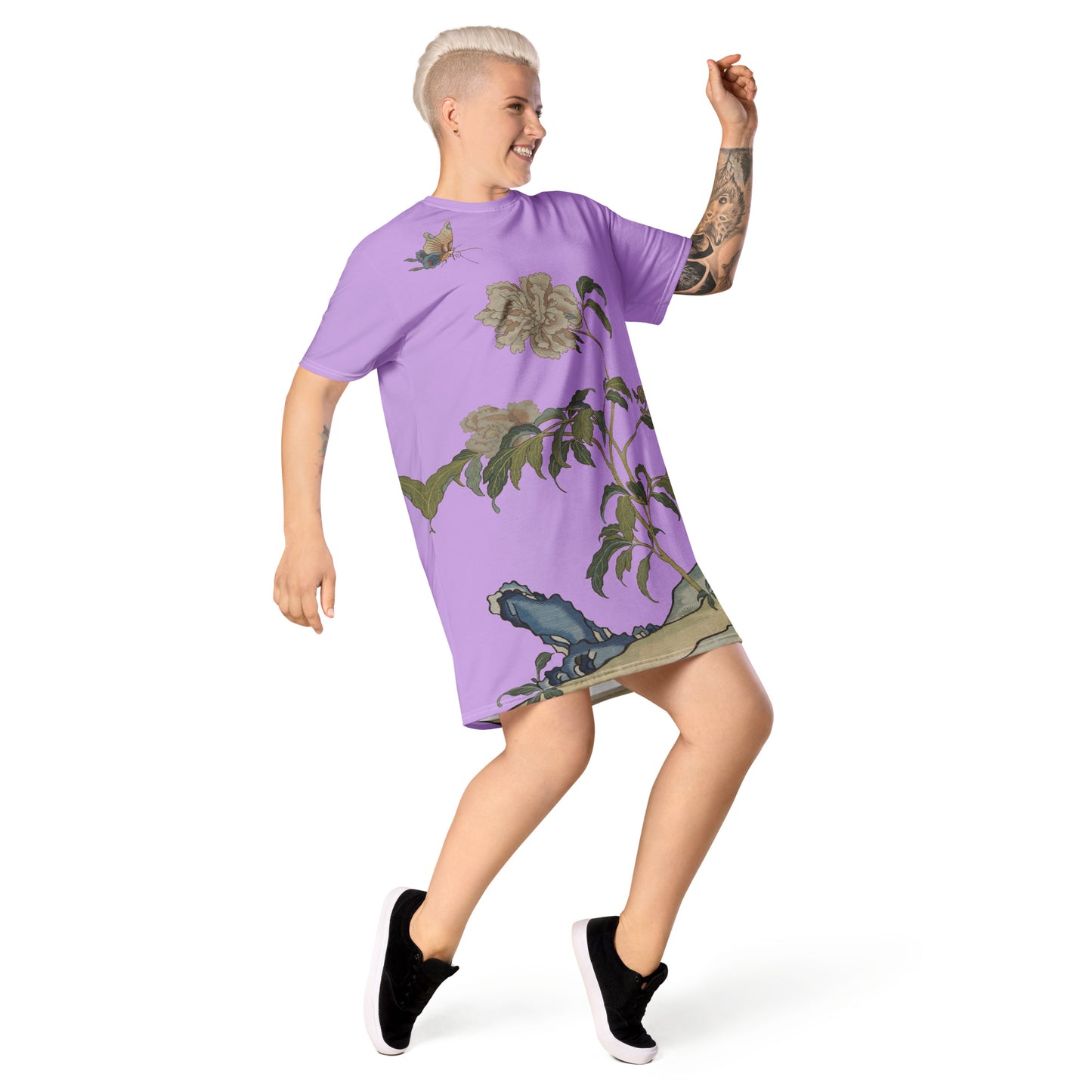 Kesi Flower Album｜Peonies and Butterfly｜T-shirt dress｜Lilac