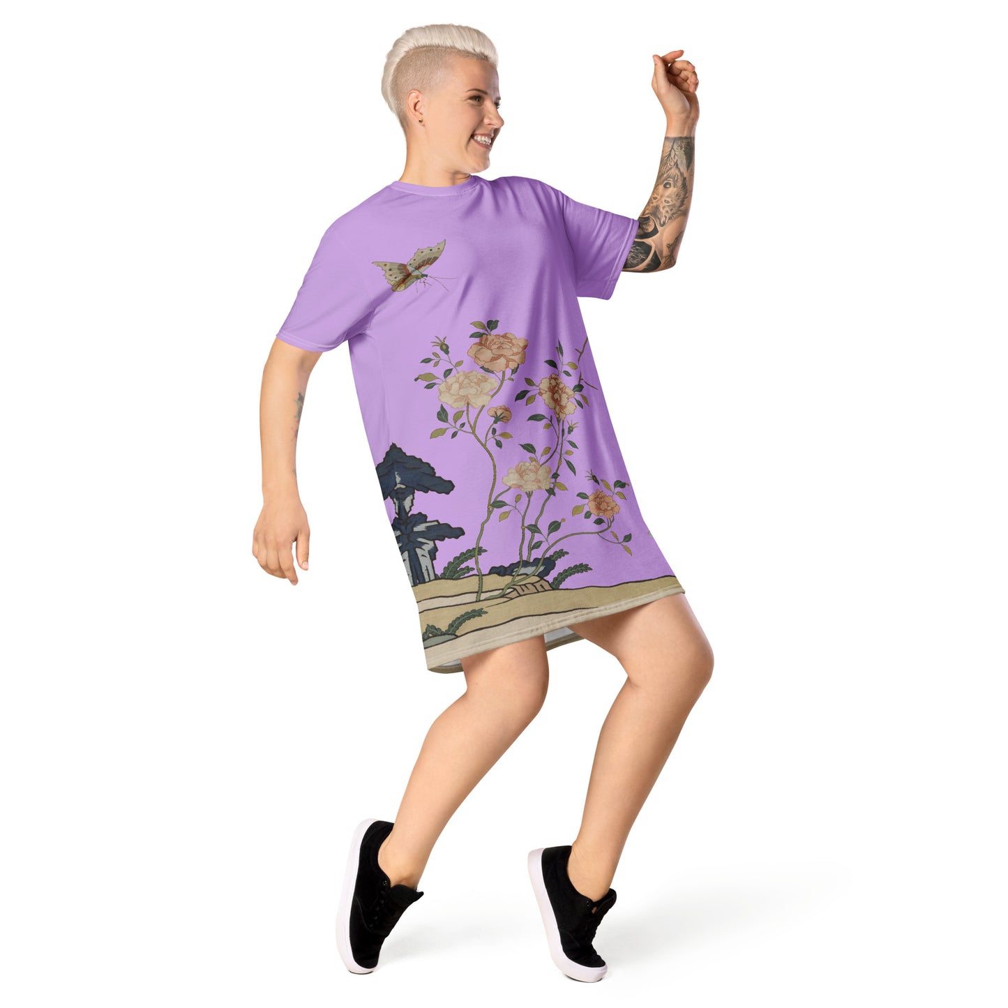 Kesi Flower Album｜Red Roses｜T-shirt dress｜Lilac