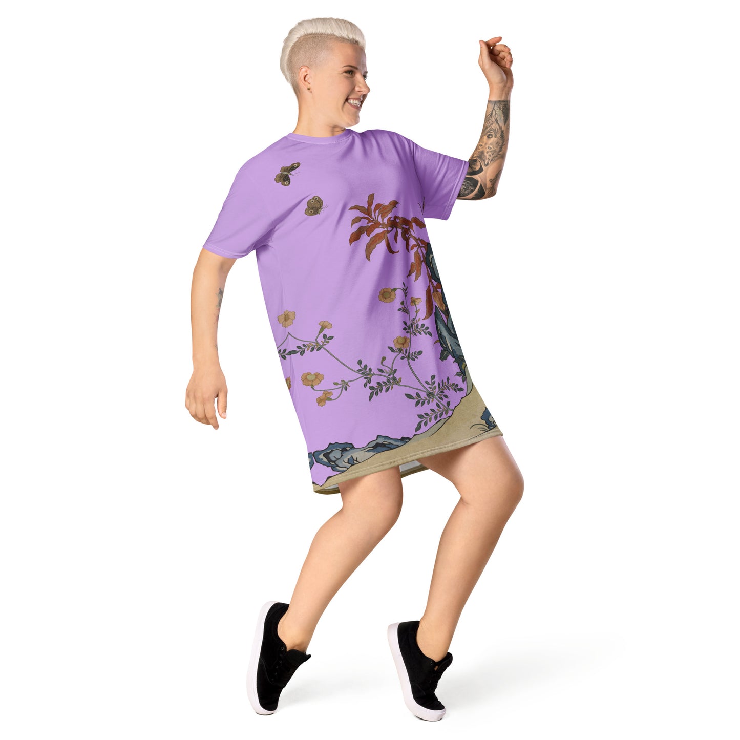 Kesi Flower Album｜Butterflies and Flowers｜T-shirt dress｜Lilac