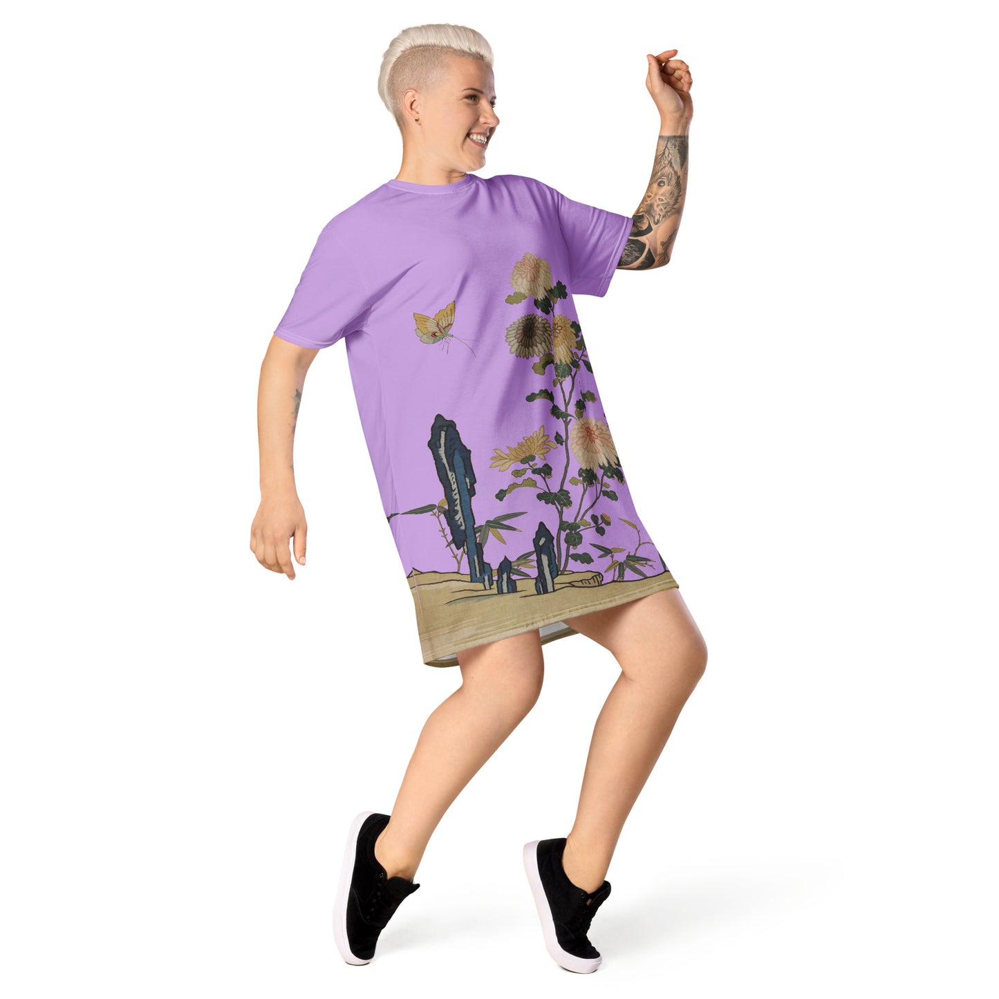 Kesi Flower Album｜Chrysanthemums and Butterflies｜T-shirt dress｜Lilac