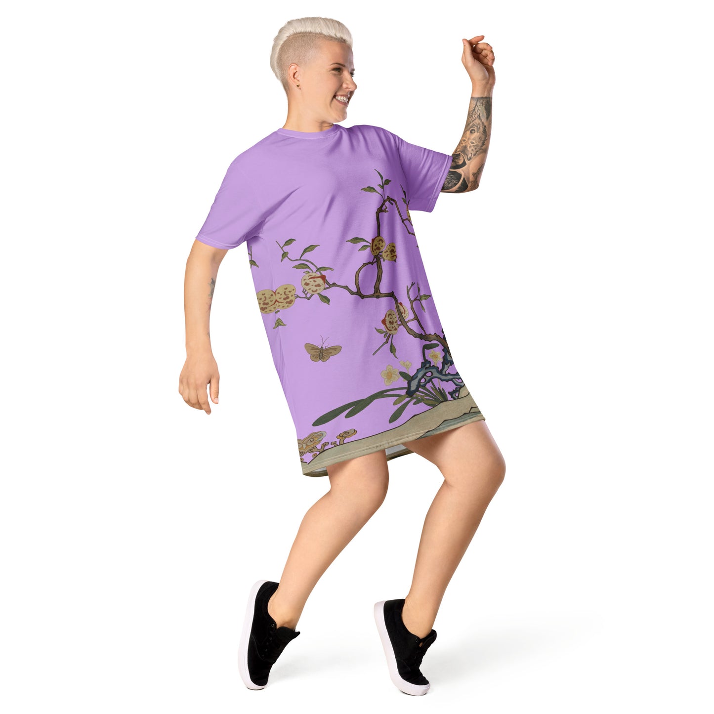 Kesi Flower Album｜Narcissus and Peaches｜T-shirt dress｜Lilac