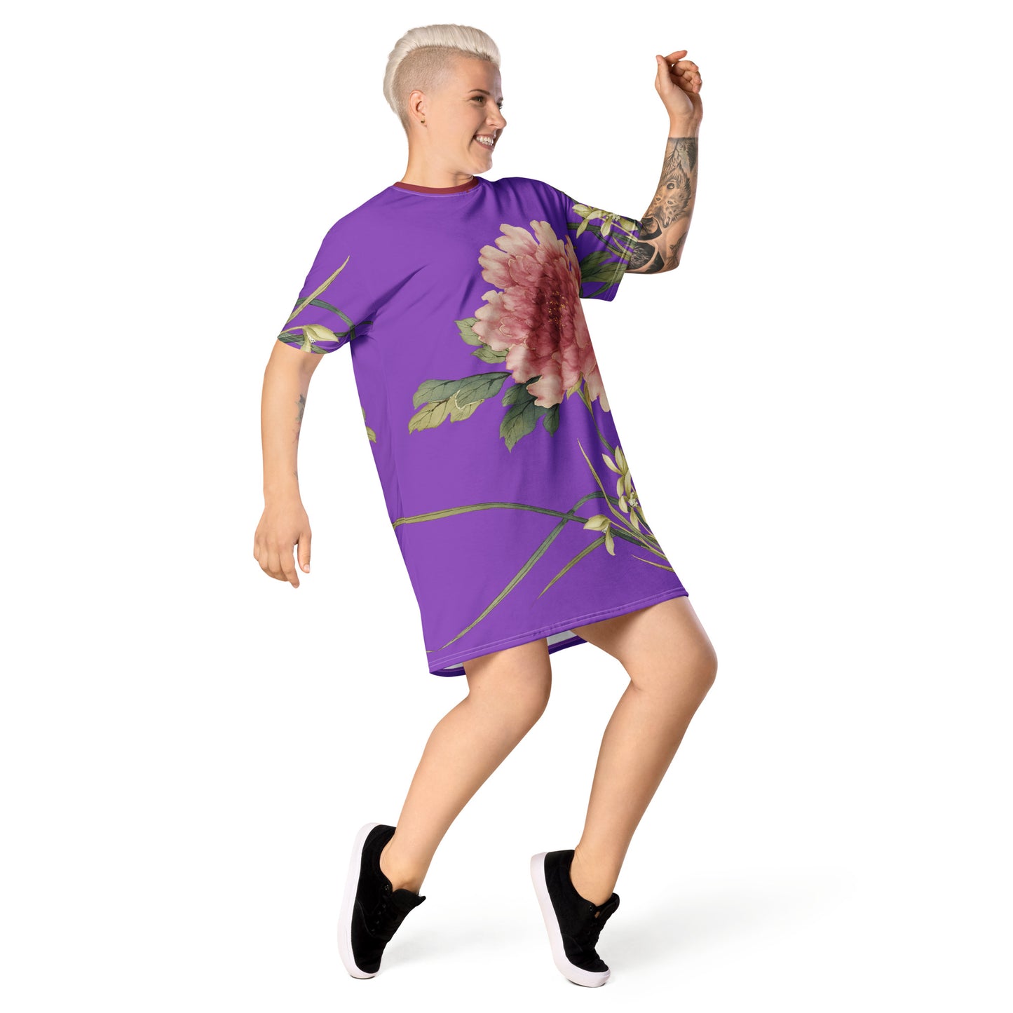 The Spirit of Flowers in Twelve Months｜Orchid and Tree Peony in Bloom｜T-shirt dress｜Purple