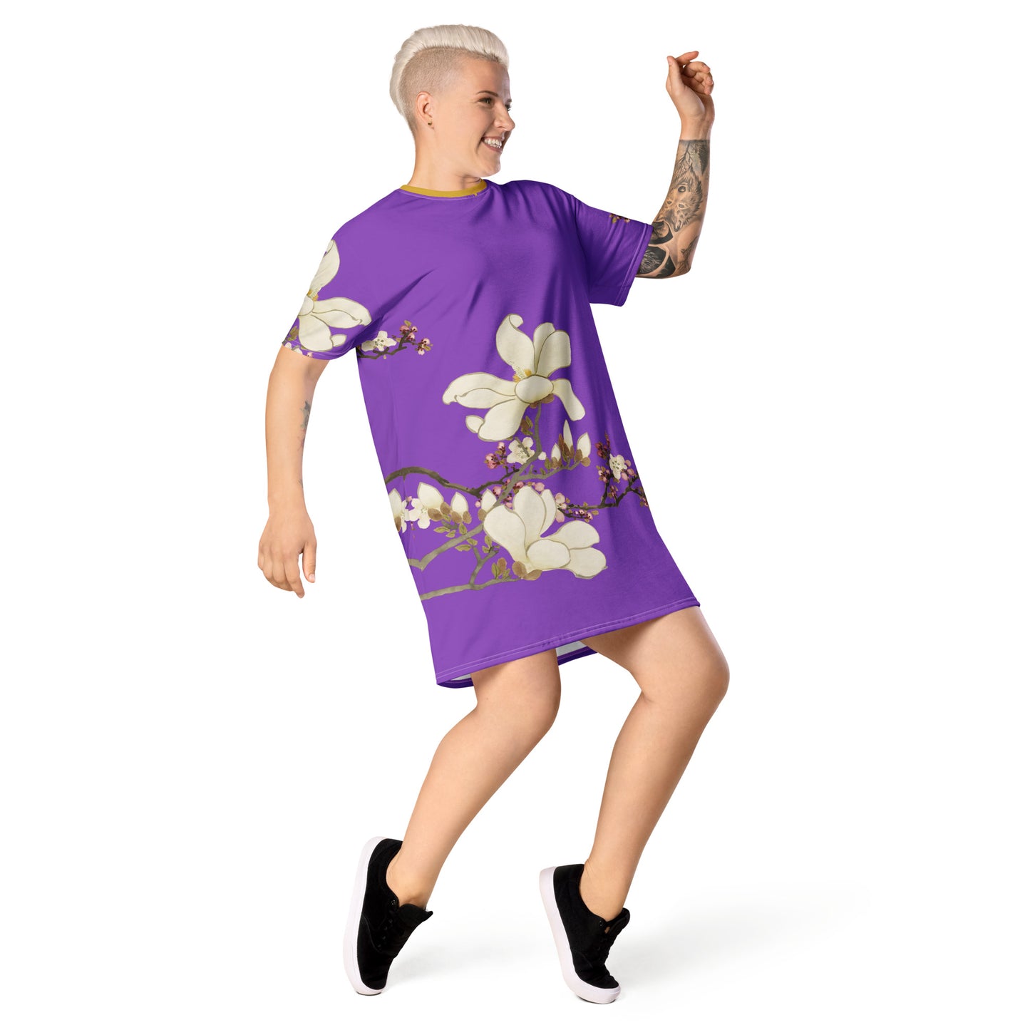 The Spirit of Flowers in Twelve Months｜Apricot and Lily Magnolia in Blossom｜T-shirt dress｜Purple