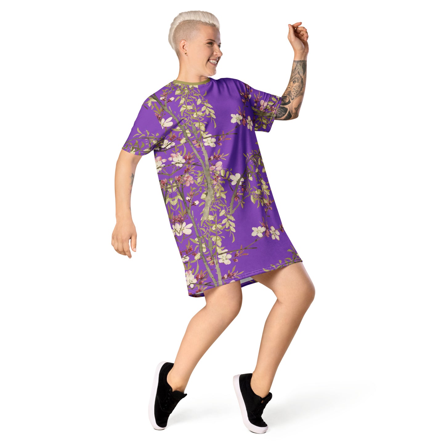 The Spirit of Flowers in Twelve Months｜Willow and Peach Blossom｜T-shirt dress｜Purple