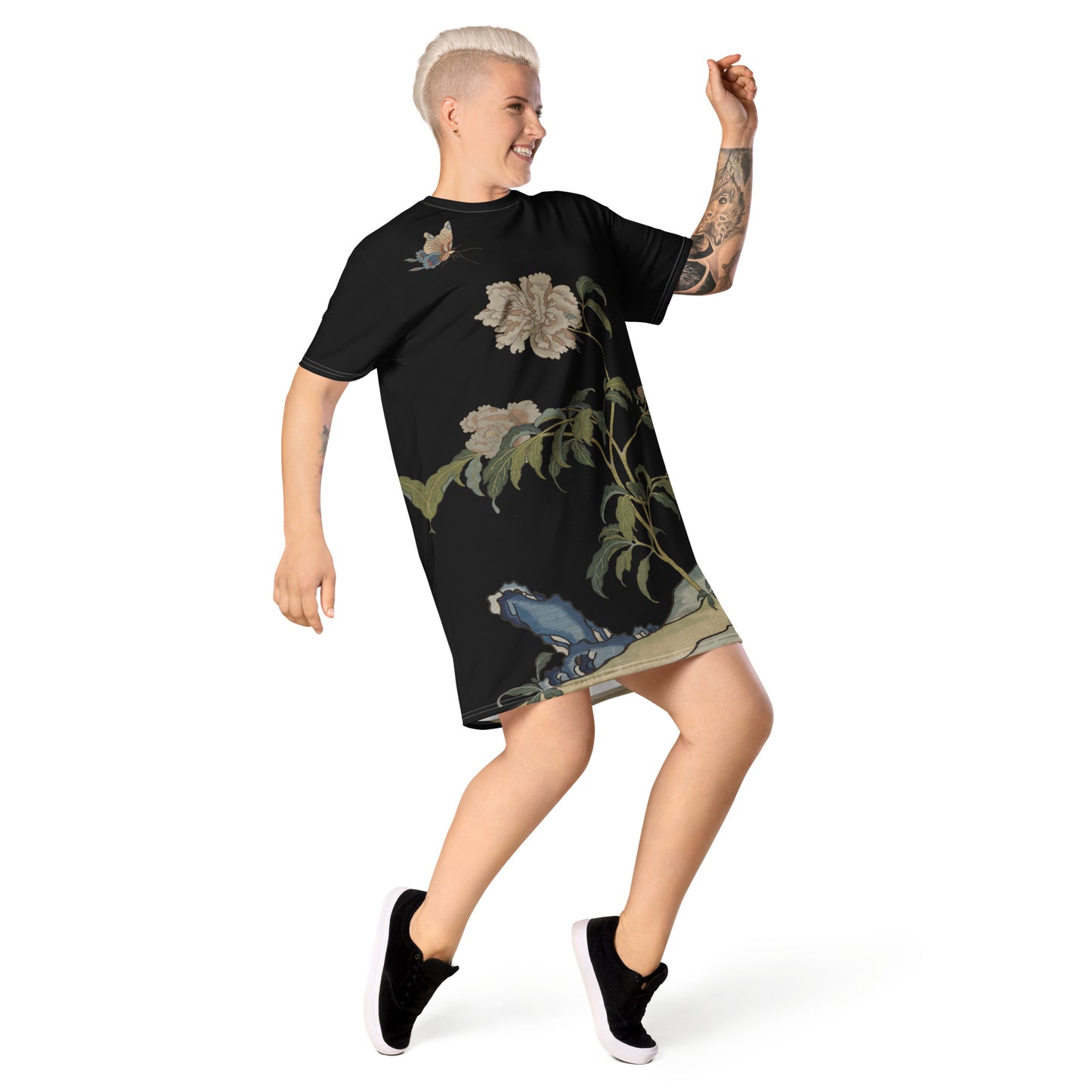 Kesi Flower Album｜Peonies and Butterfly｜T-shirt dress｜Black