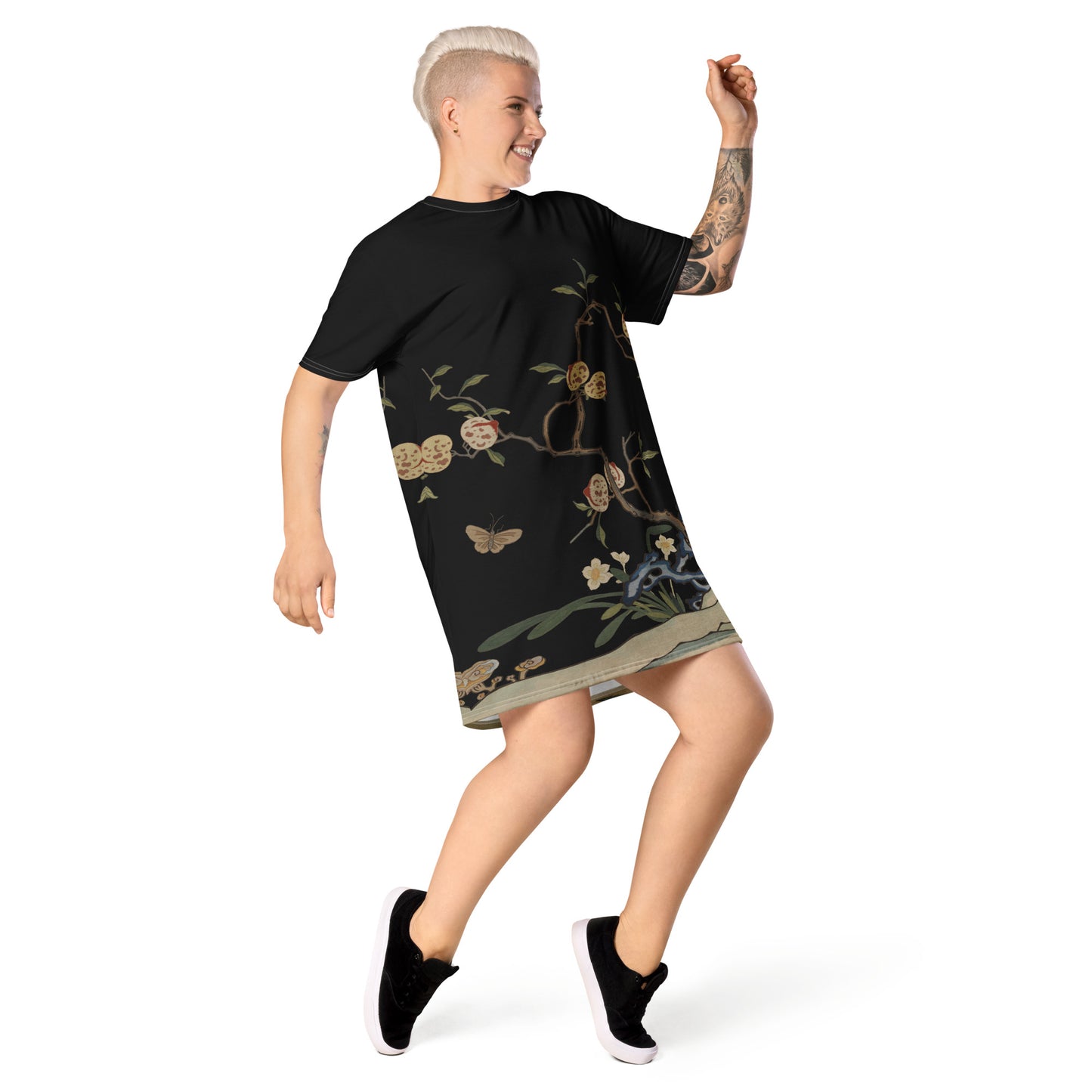 Kesi Flower Album｜Narcissus and Peaches｜T-shirt dress｜Black