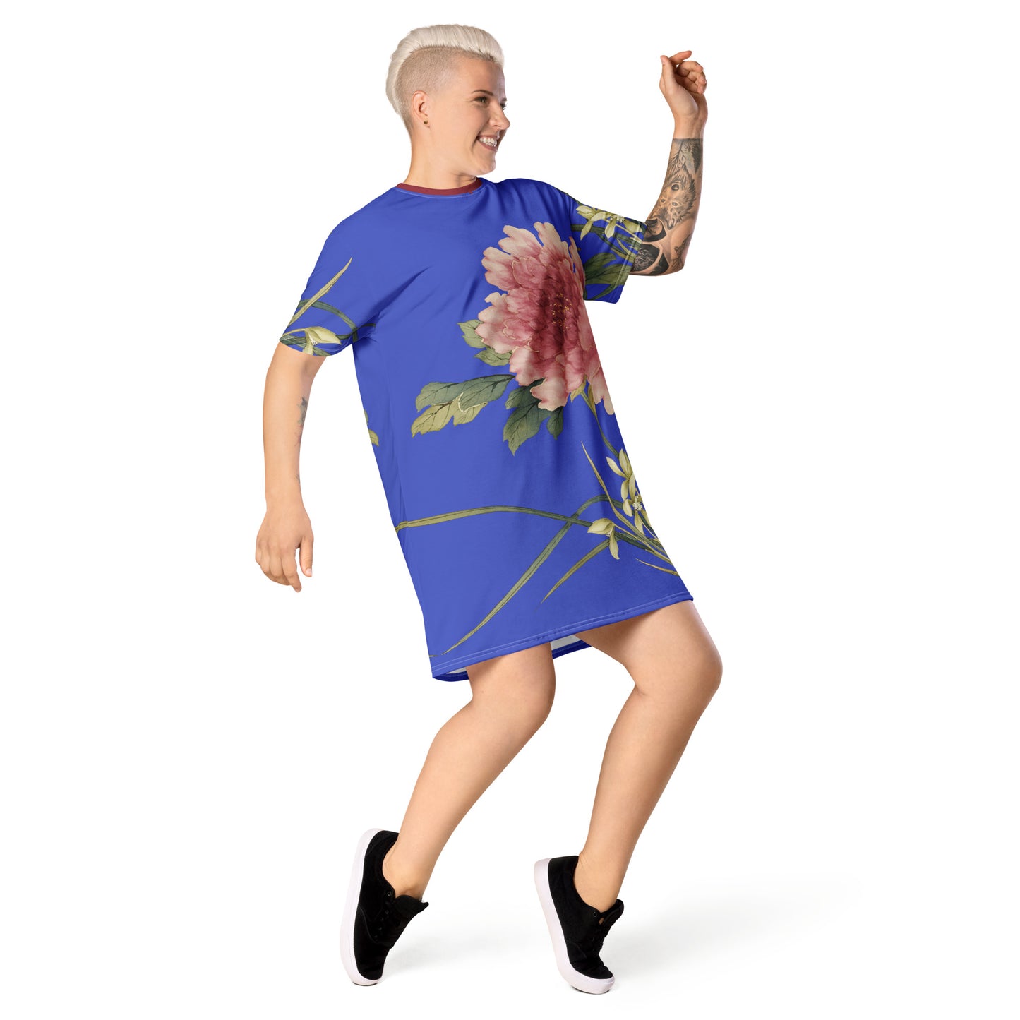 The Spirit of Flowers in Twelve Months｜Orchid and Tree Peony in Bloom｜T-shirt dress｜Royal blue