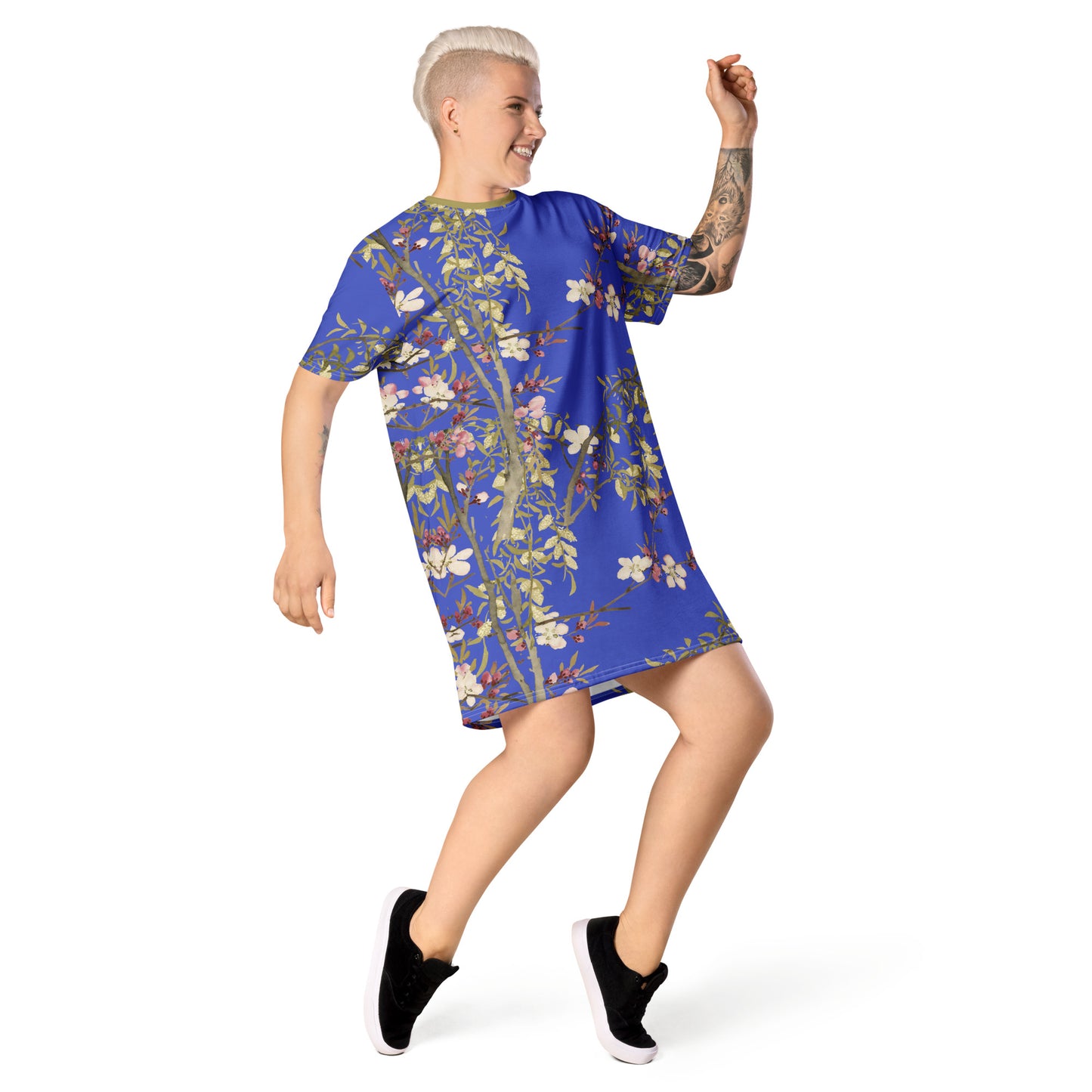 The Spirit of Flowers in Twelve Months｜Willow and Peach Blossom｜T-shirt dress｜Royal blue