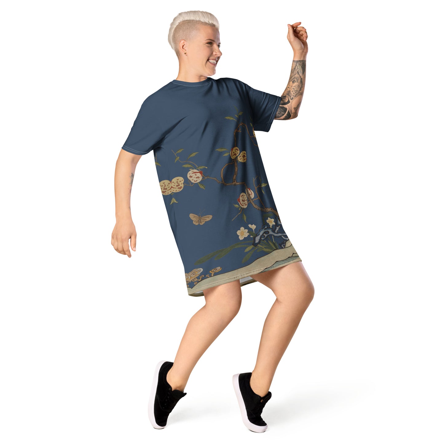 Kesi Flower Album｜Narcissus and Peaches｜T-shirt dress｜Dark blue