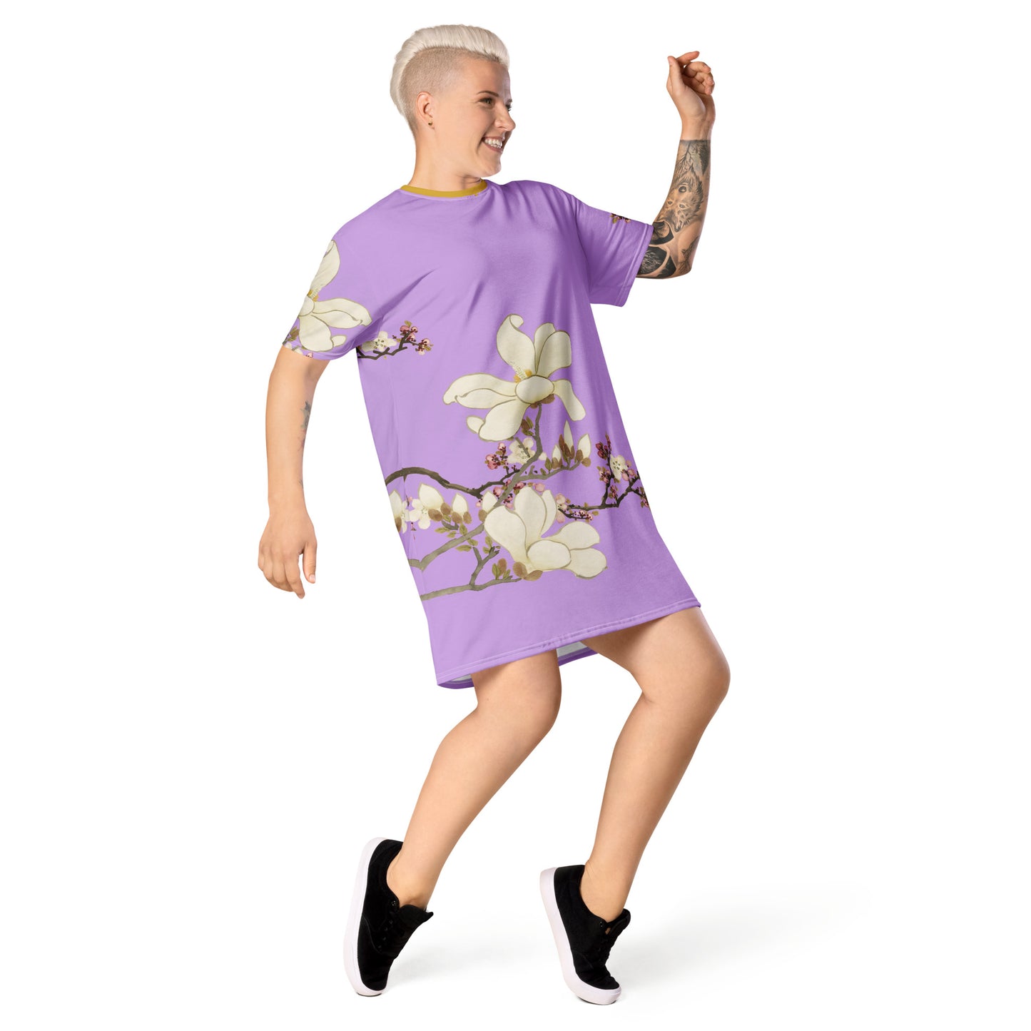 12月の花神様｜Apricot and Lily Magnolia in Blossom｜T-shirt dress｜Lilac