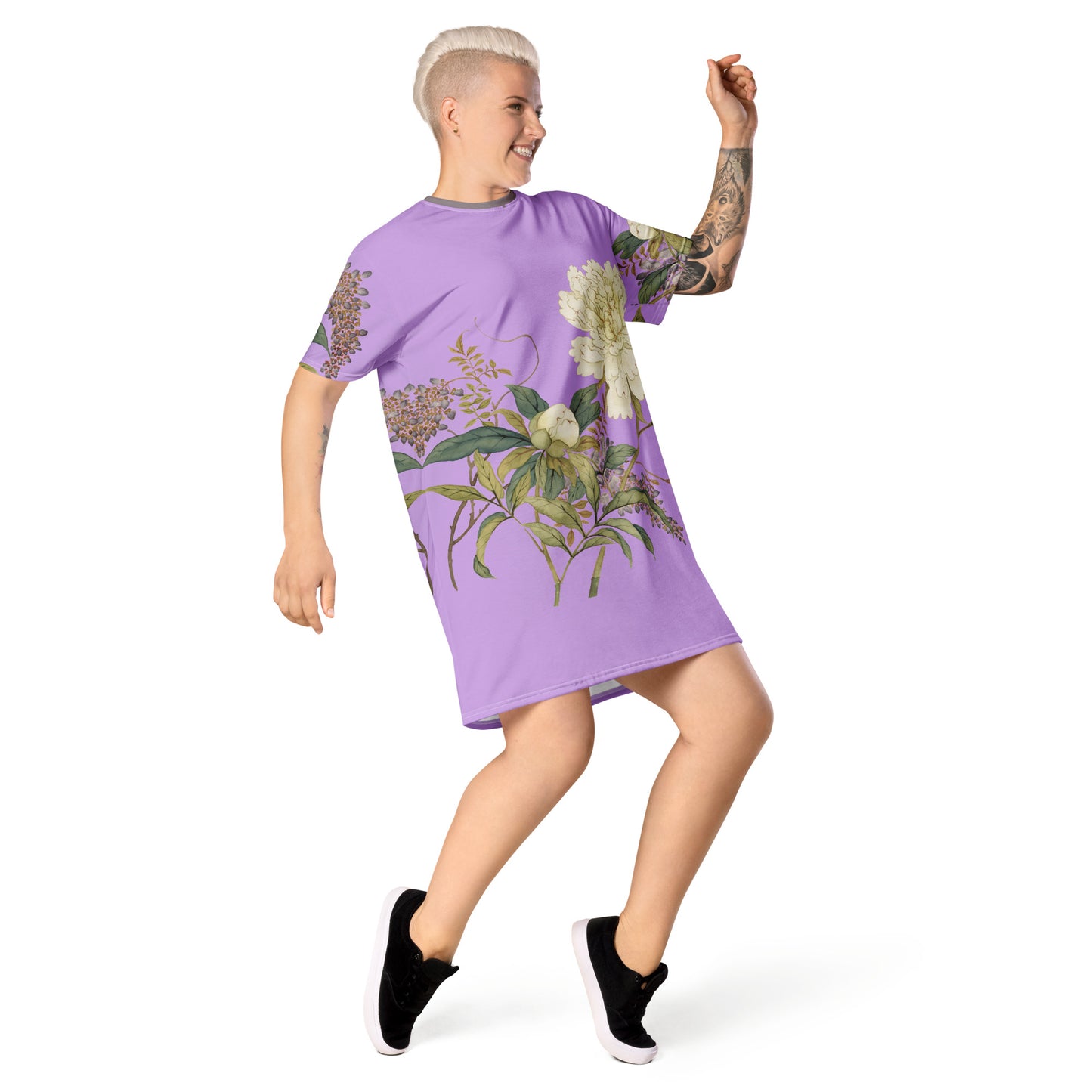 The Spirit of Flowers in Twelve Months｜Chinese Peony and Wisteria in Bloom｜T-shirt dress｜Lilac