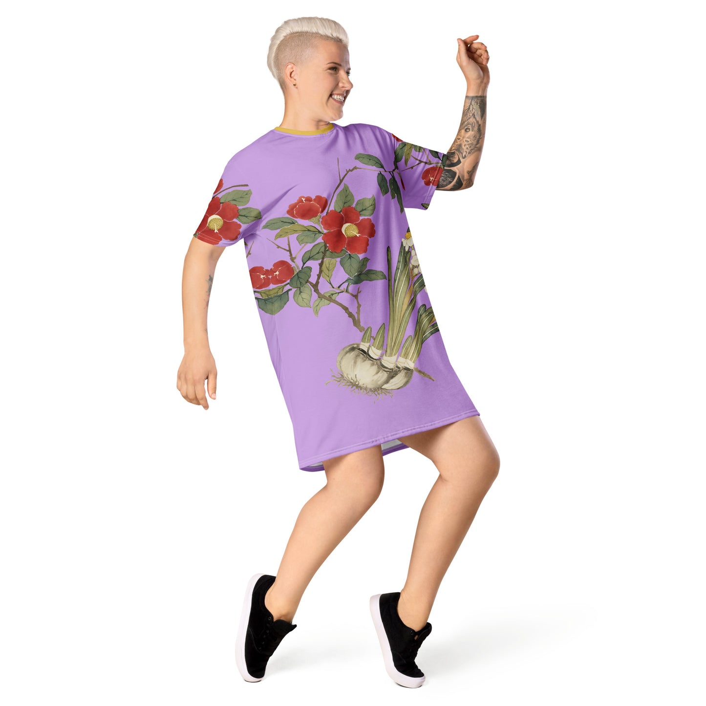 The Spirit of Flowers in Twelve Months｜Narcissus and Camelia in Bloom｜T-shirt dress｜Lilac