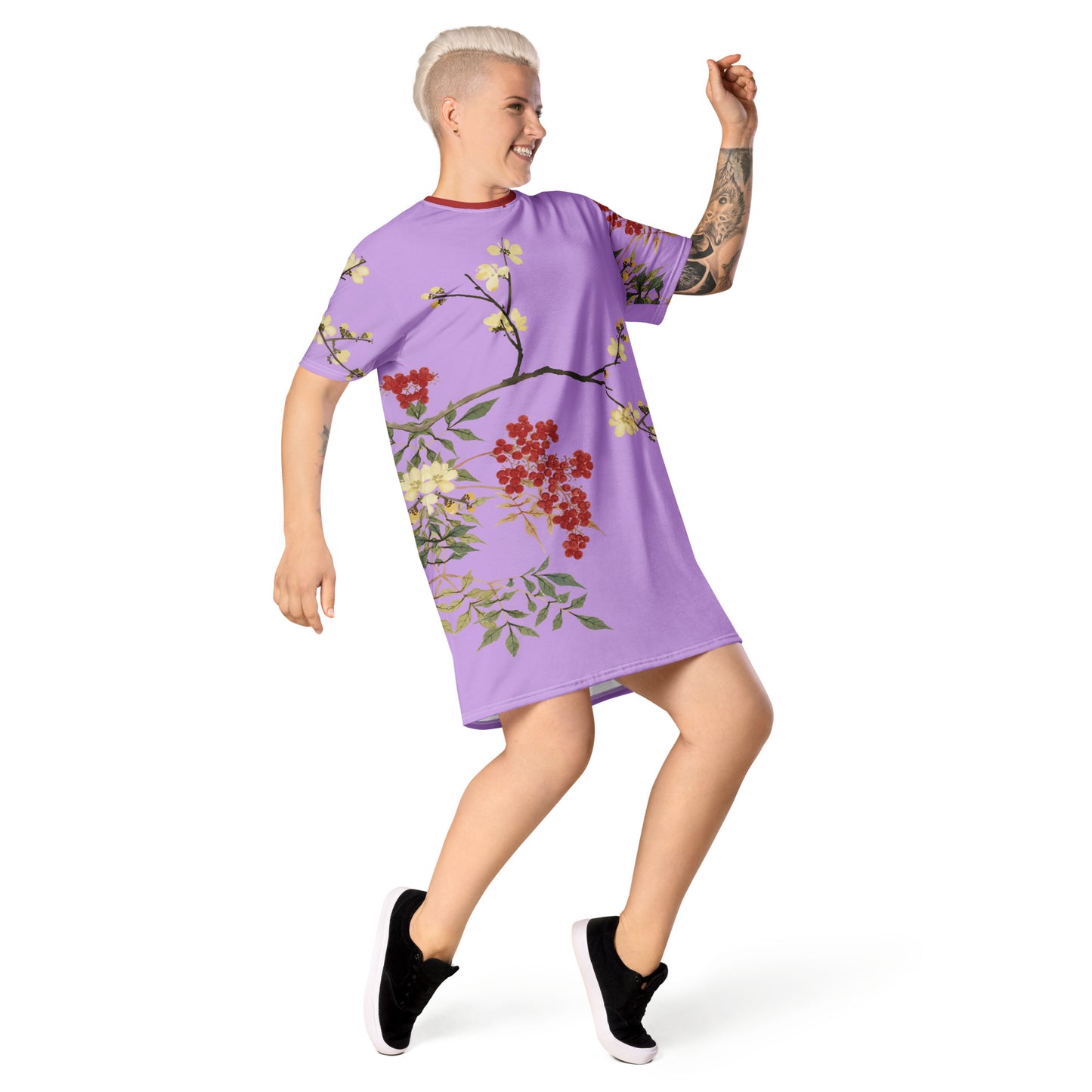 The Spirit of Flowers in Twelve Months｜Blooming Wintersweet and Heavenly Bamboo｜T-shirt dress｜Lilac