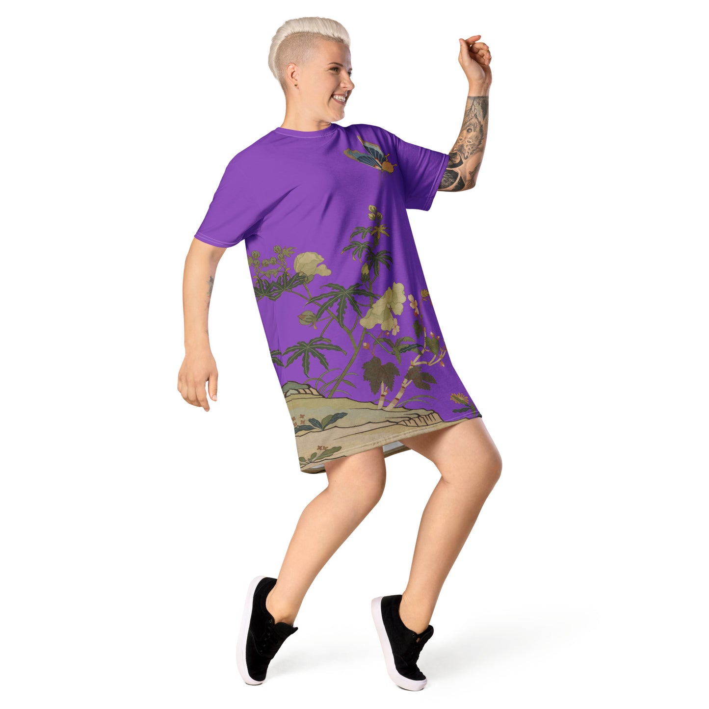 Kesi Flower Album｜Hibiscus and Begonia Blossoms｜T-shirt dress｜Purple