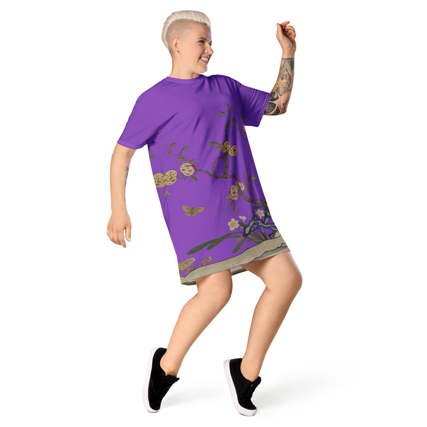 Kesi Flower Album｜Narcissus and Peaches｜T-shirt dress｜Purple