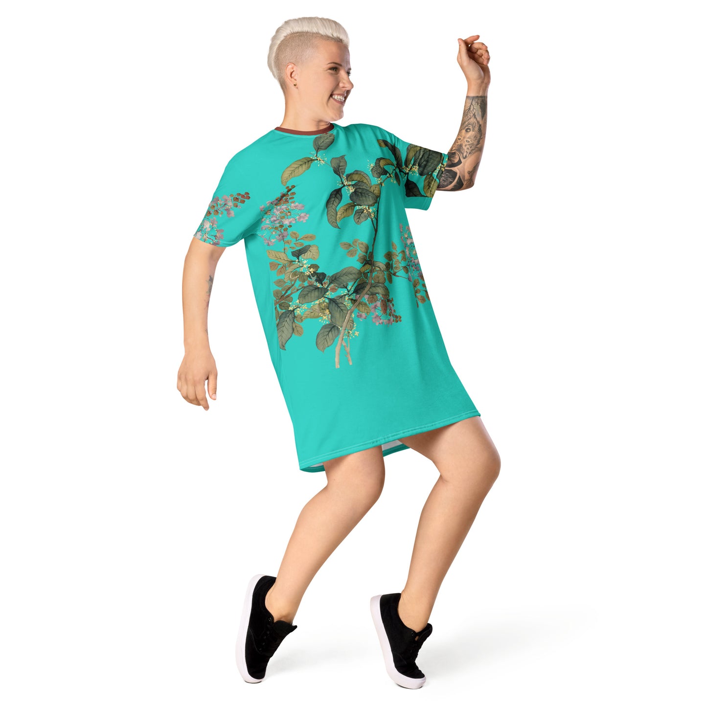 The Spirit of Flowers in Twelve Months｜Osmanthus and Crape Myrtle in Bloom｜T-shirt dress｜Turquoise