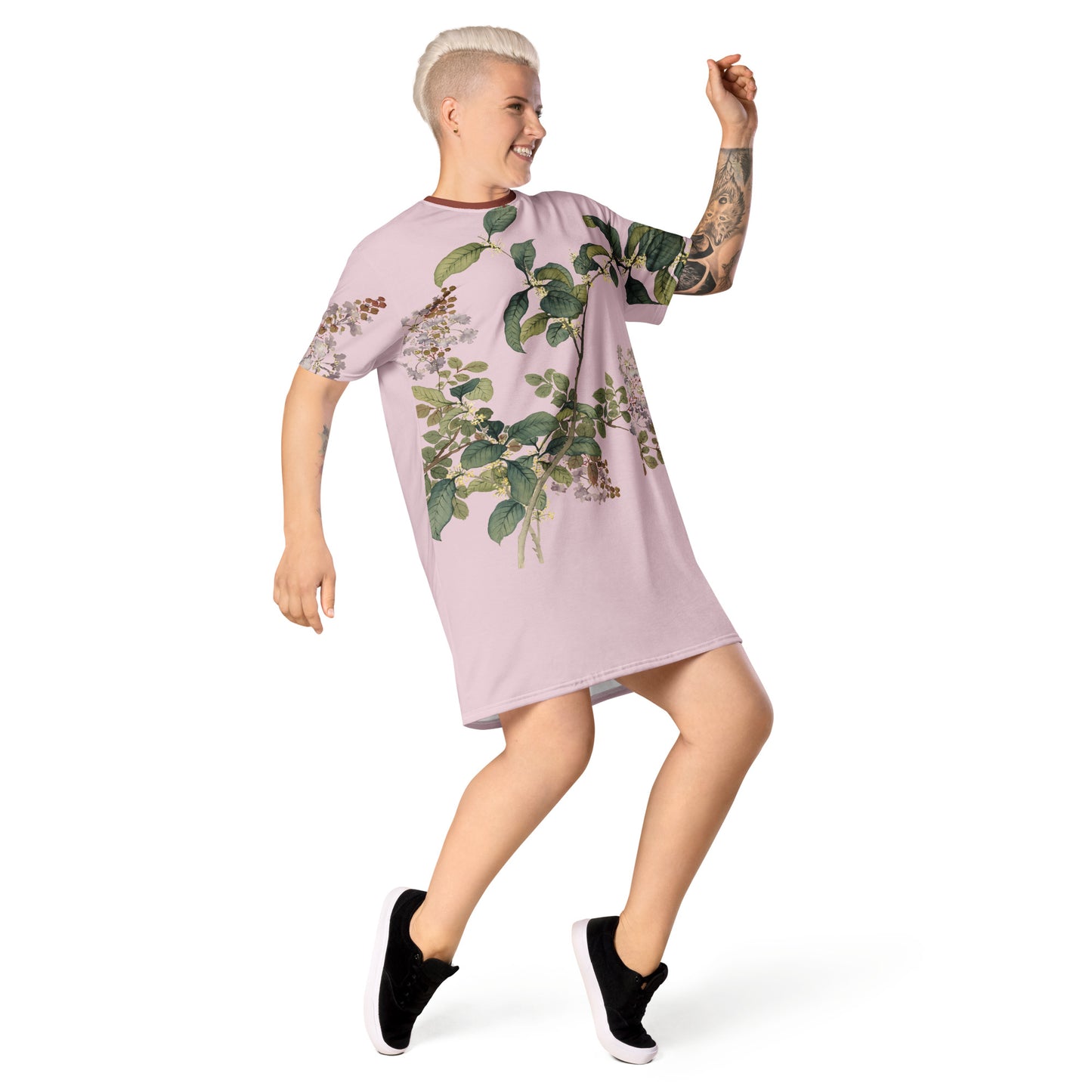 The Spirit of Flowers in Twelve Months｜Osmanthus and Crape Myrtle in Bloom｜T-shirt dress｜Pale pinkish gray