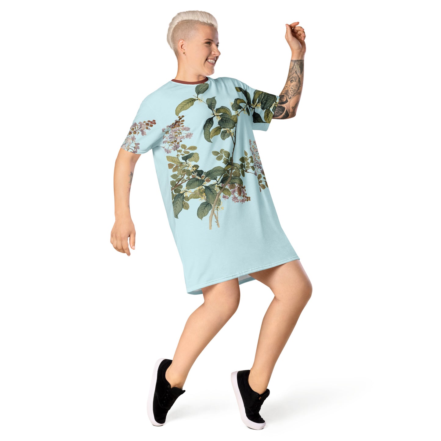 The Spirit of Flowers in Twelve Months｜Osmanthus and Crape Myrtle in Bloom｜T-shirt dress｜Aqua blue