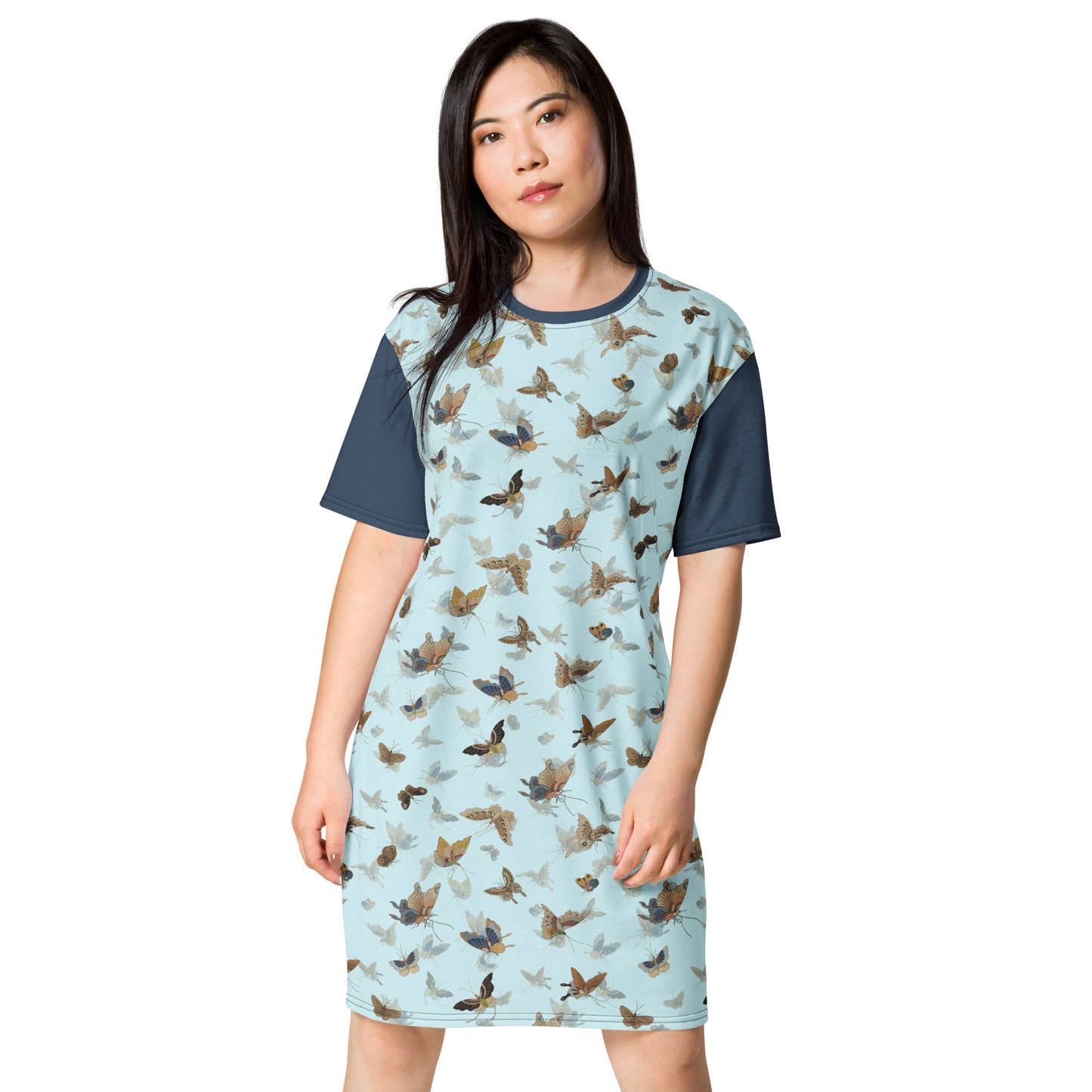 Butterfly dancing｜T-shirt dress｜Aqua blue