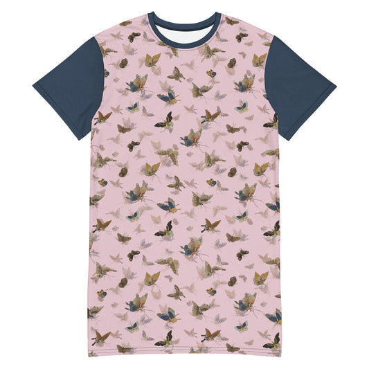 Butterfly dancing｜T-shirt dress｜Pale pinkish gray