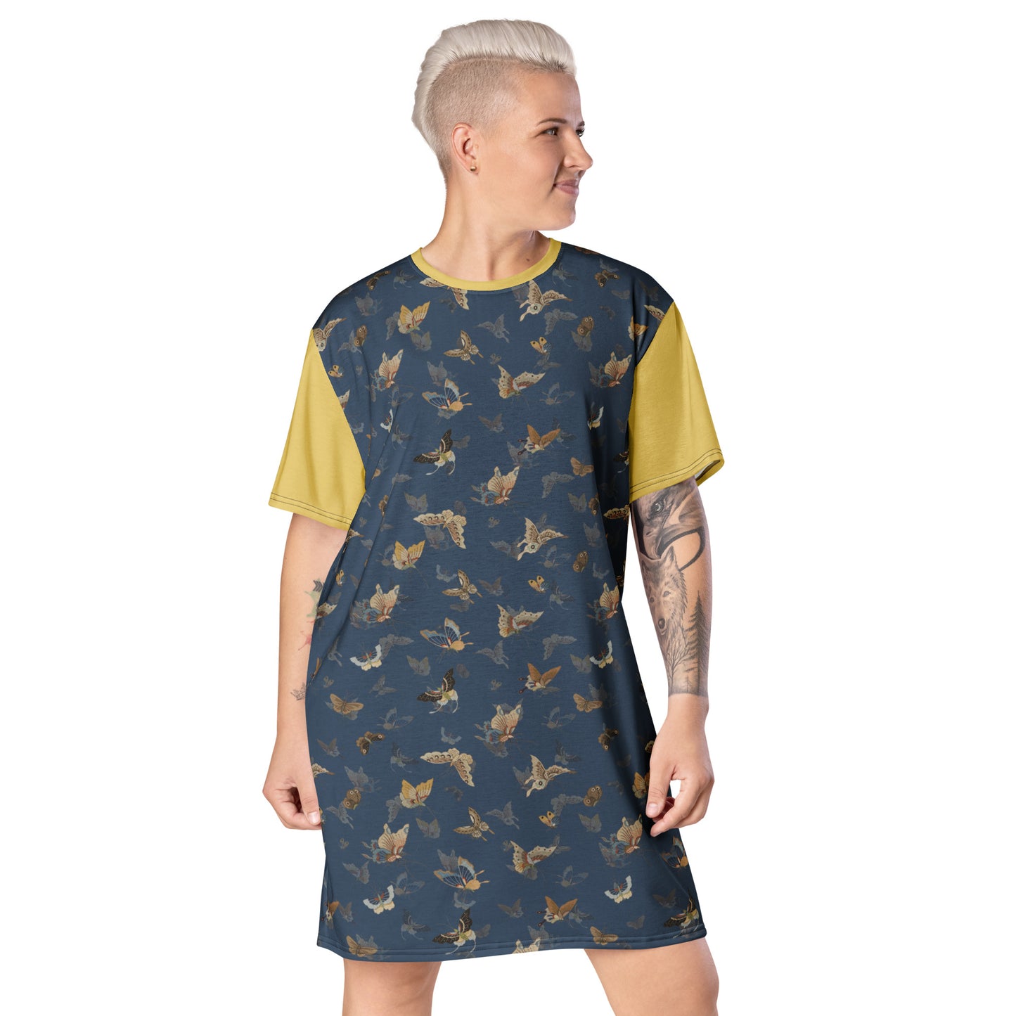 Butterfly dancing｜T-shirt dress｜Dark blue