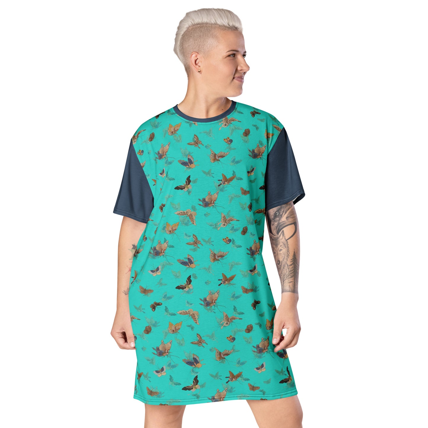 Butterfly dancing｜T-shirt dress｜Turquoise