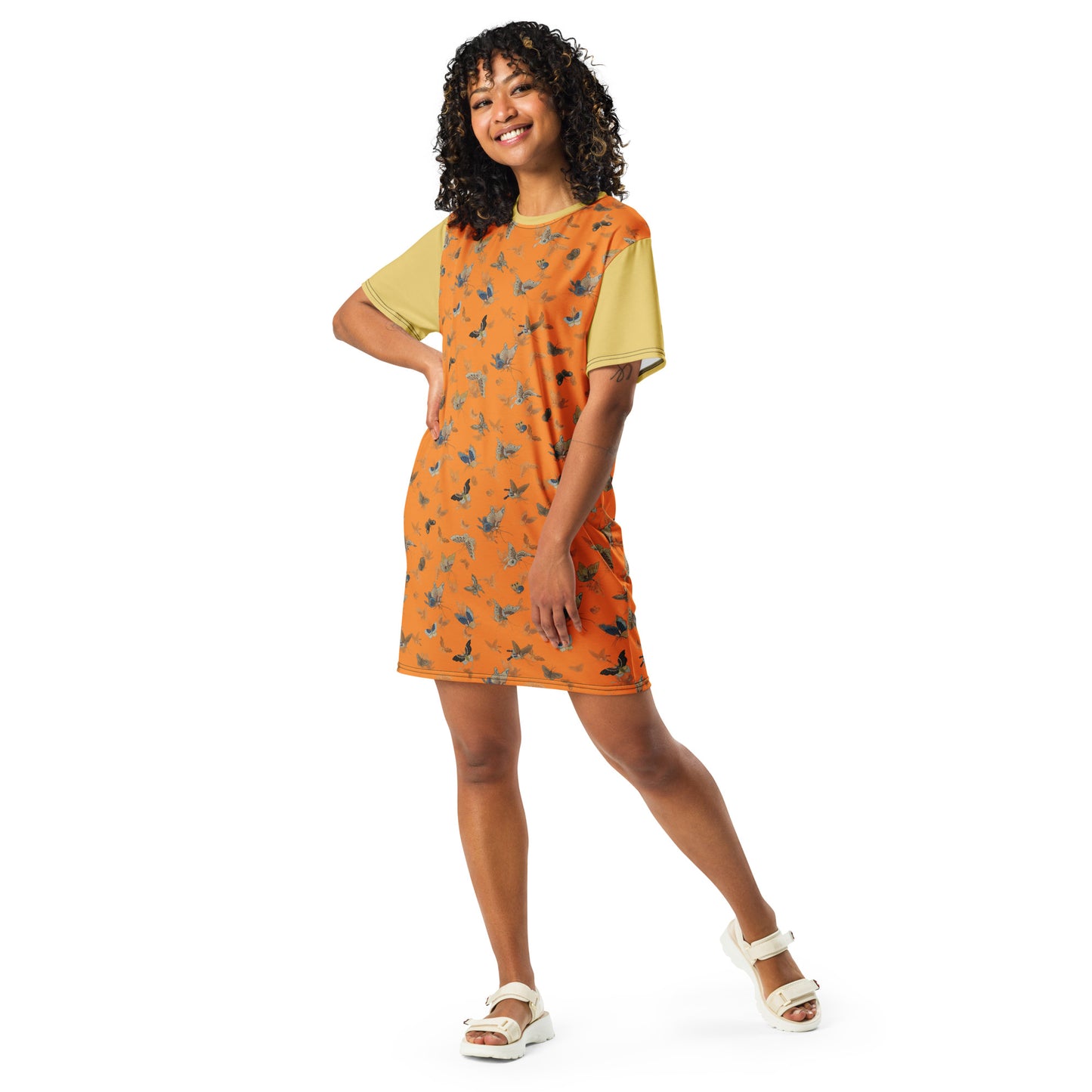 Butterfly dancing｜T-shirt dress｜Orange