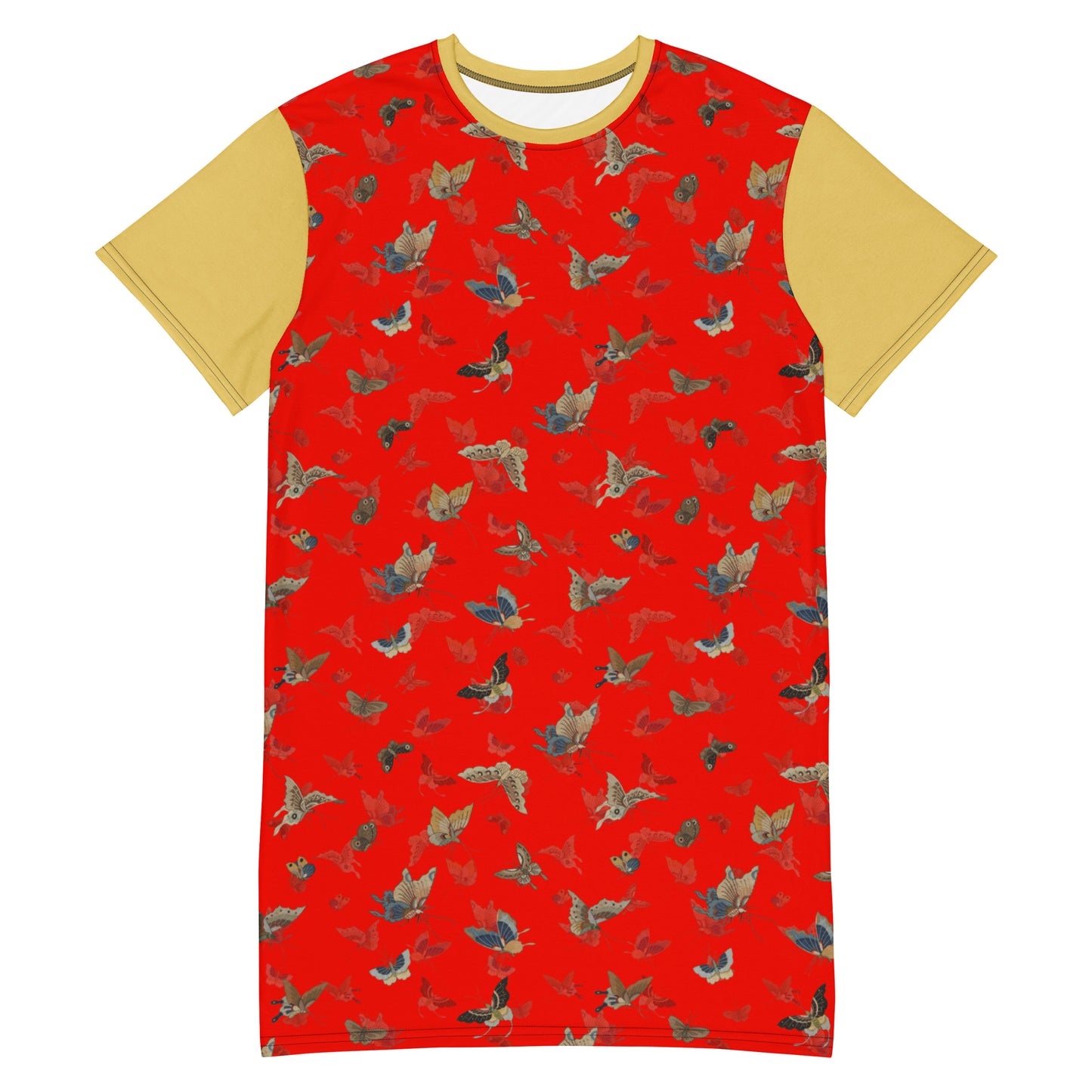 Butterfly dancing｜T-shirt dress｜Garnet red