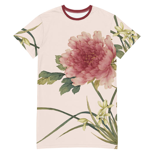 The Spirit of Flowers in Twelve Months｜Orchid and Tree Peony in Bloom｜T-shirt dress｜Fish belly white