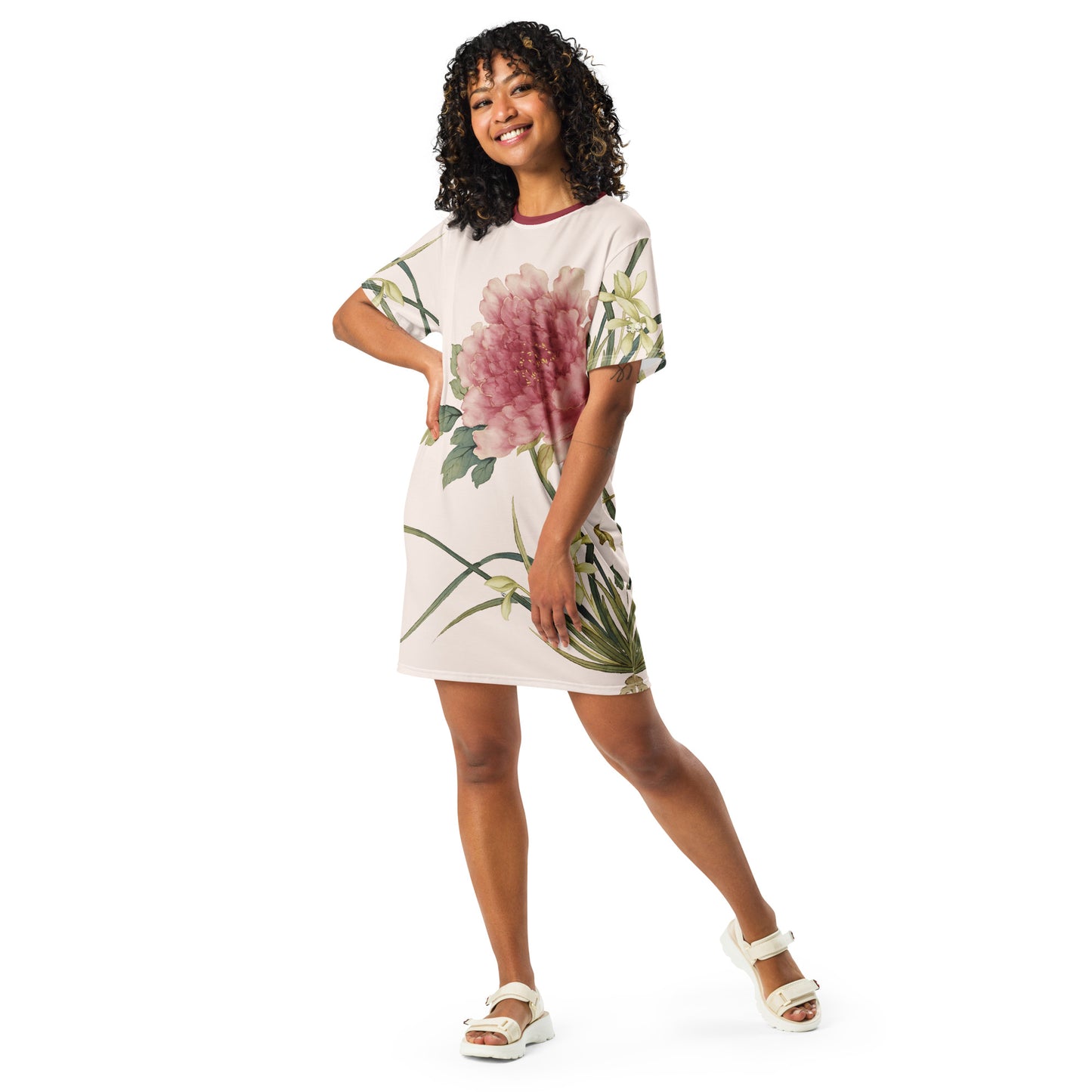 The Spirit of Flowers in Twelve Months｜Orchid and Tree Peony in Bloom｜T-shirt dress｜Fish belly white