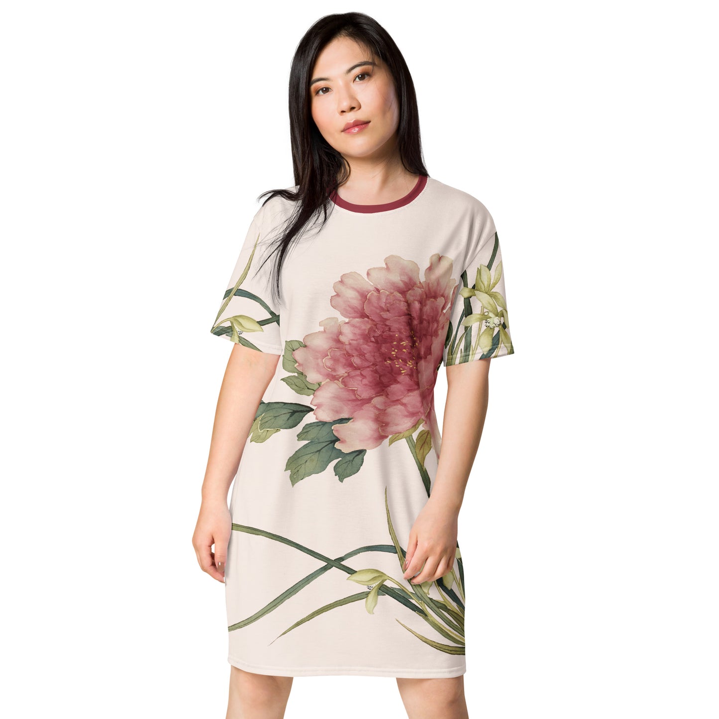 The Spirit of Flowers in Twelve Months｜Orchid and Tree Peony in Bloom｜T-shirt dress｜Fish belly white