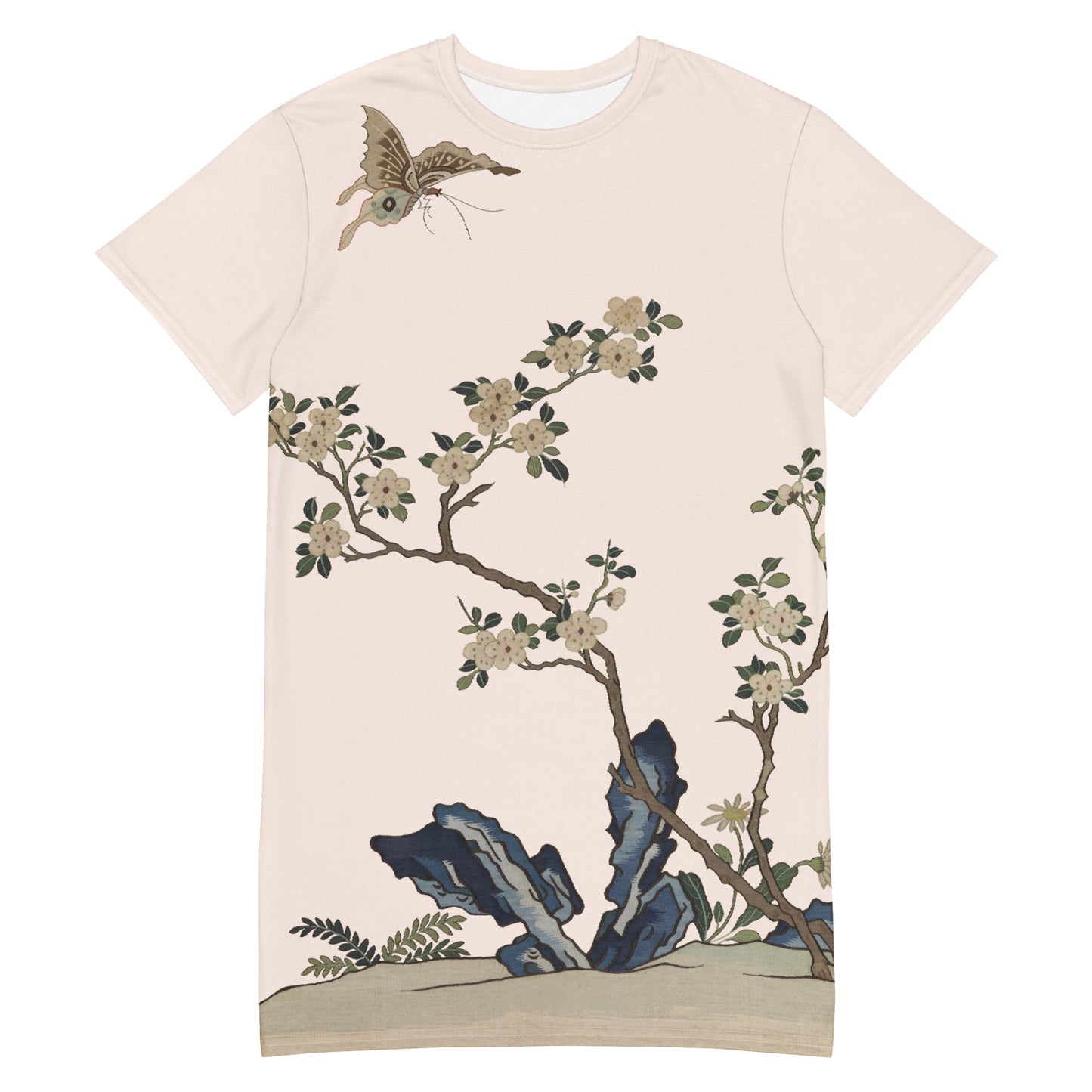 Kesi Flower Album｜White Plum Blossoms and Butterfly｜T-shirt dress｜Fish belly white