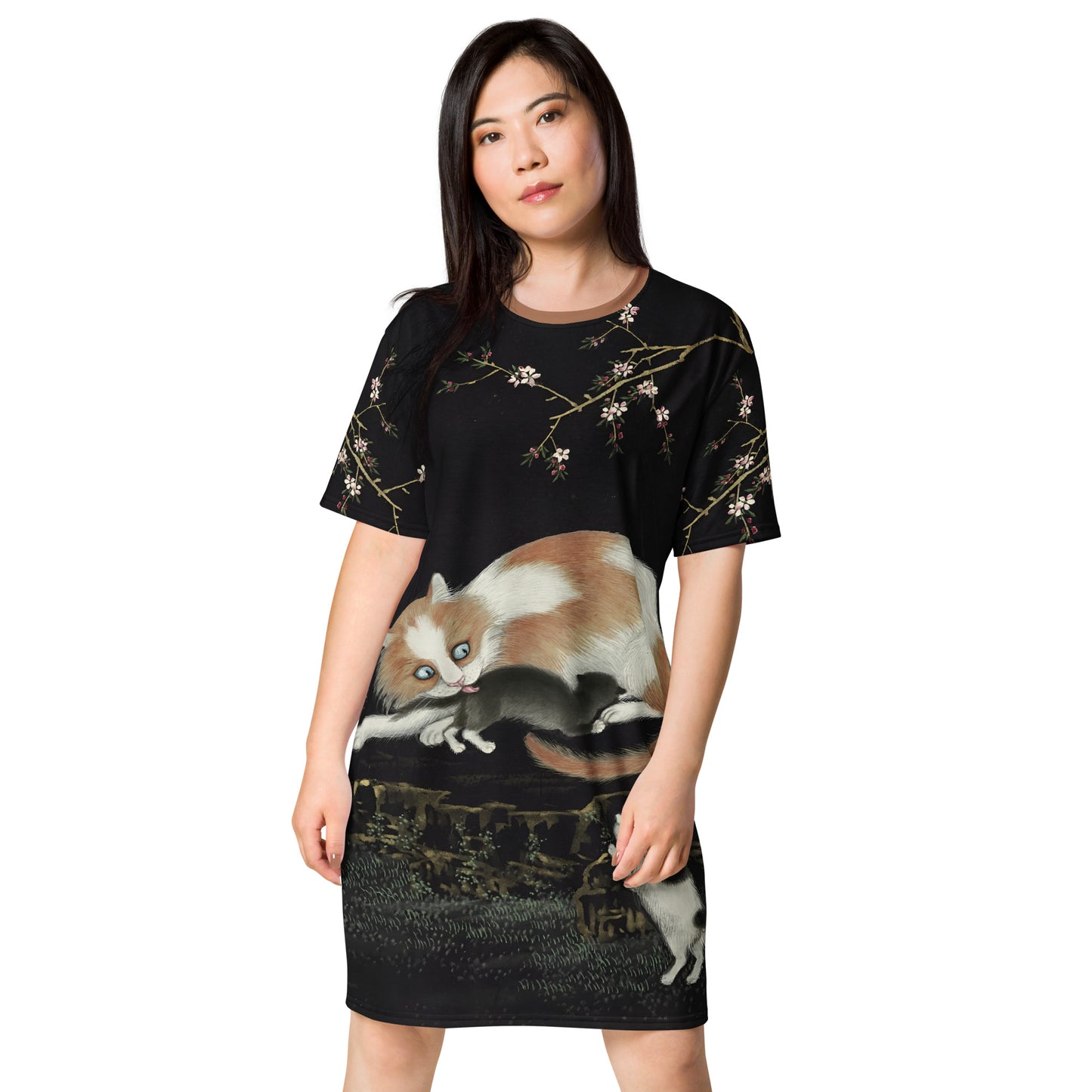 Cats And Butterflies Of Longevity｜Cats amidst the Peach Blossoms｜T-shirt dress