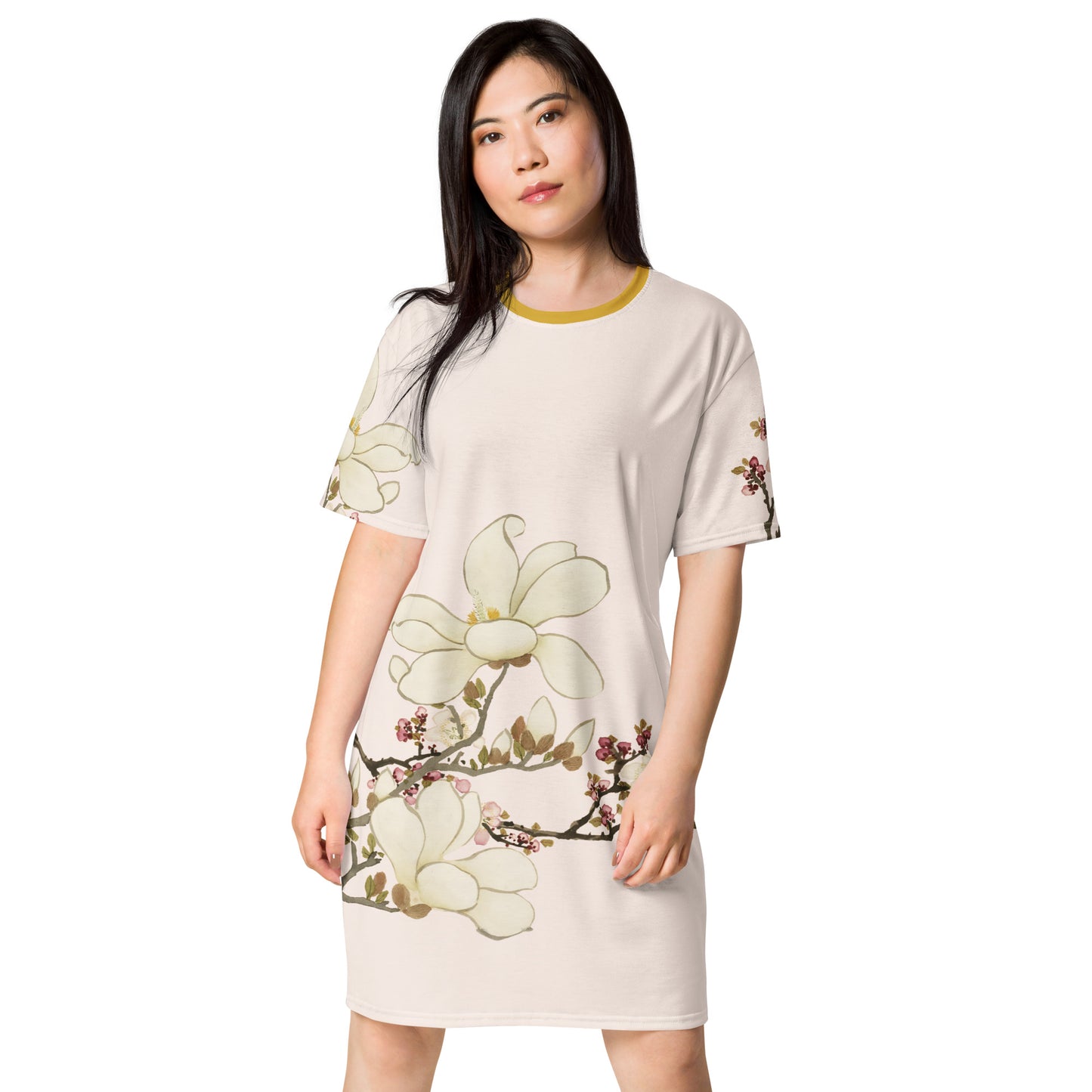 The Spirit of Flowers in Twelve Months｜Apricot and Lily Magnolia in Blossom｜T-shirt dress｜Fish belly white