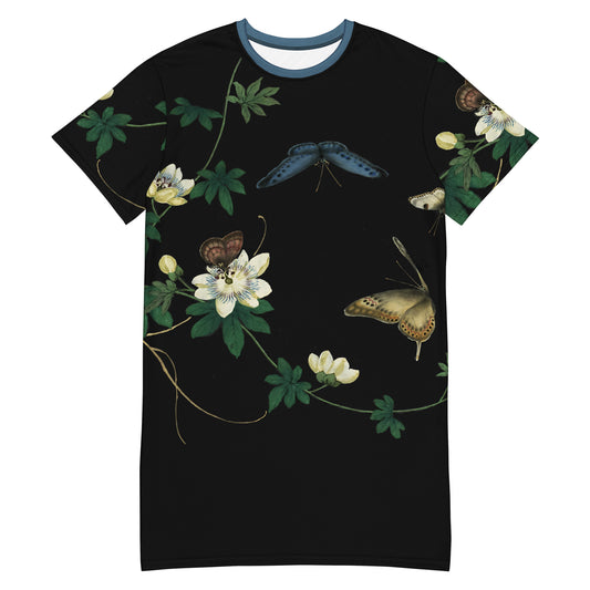 Cats And Butterflies Of Longevity｜Butterflies amidst the Edible Fruited Passion Flowers｜T-shirt dress